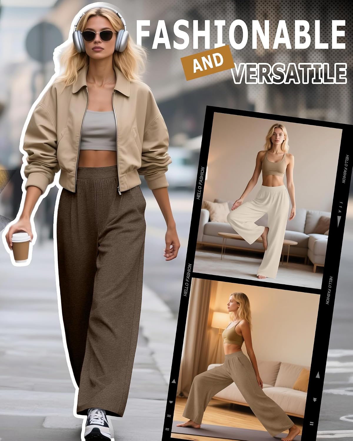 Women's Wide Leg Lounge Pants Elastic Waist with Pockets