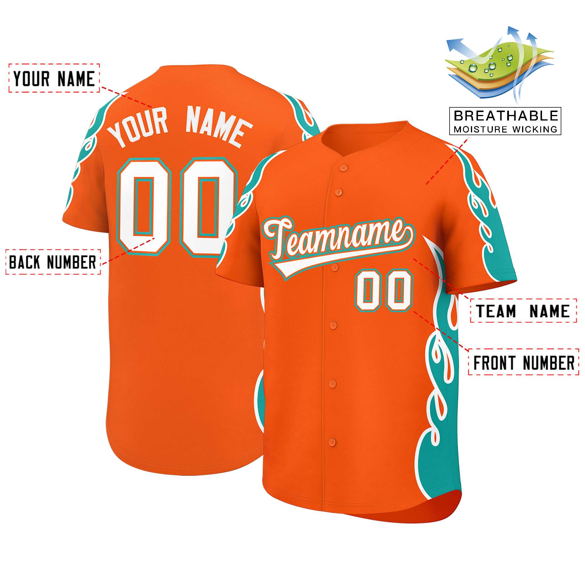 Benutzerdefiniertes Baseball-Trikot mit Seitenflammen-Umrissmuster für Sportuniformen