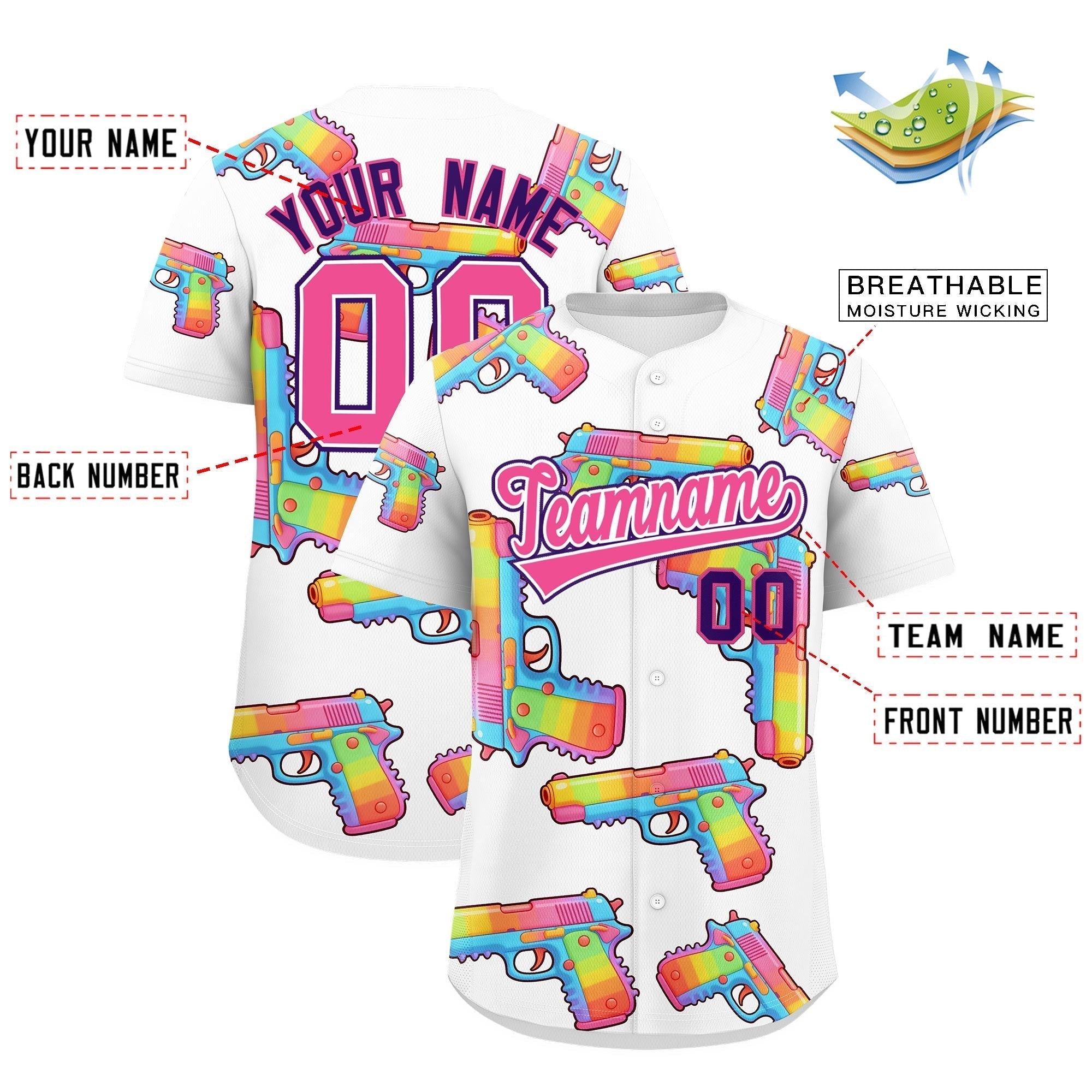 Individuelles, mit Zucker überzogenes, leichtes Baseball-Trikot mit Feuerkraft-Graffiti-Muster