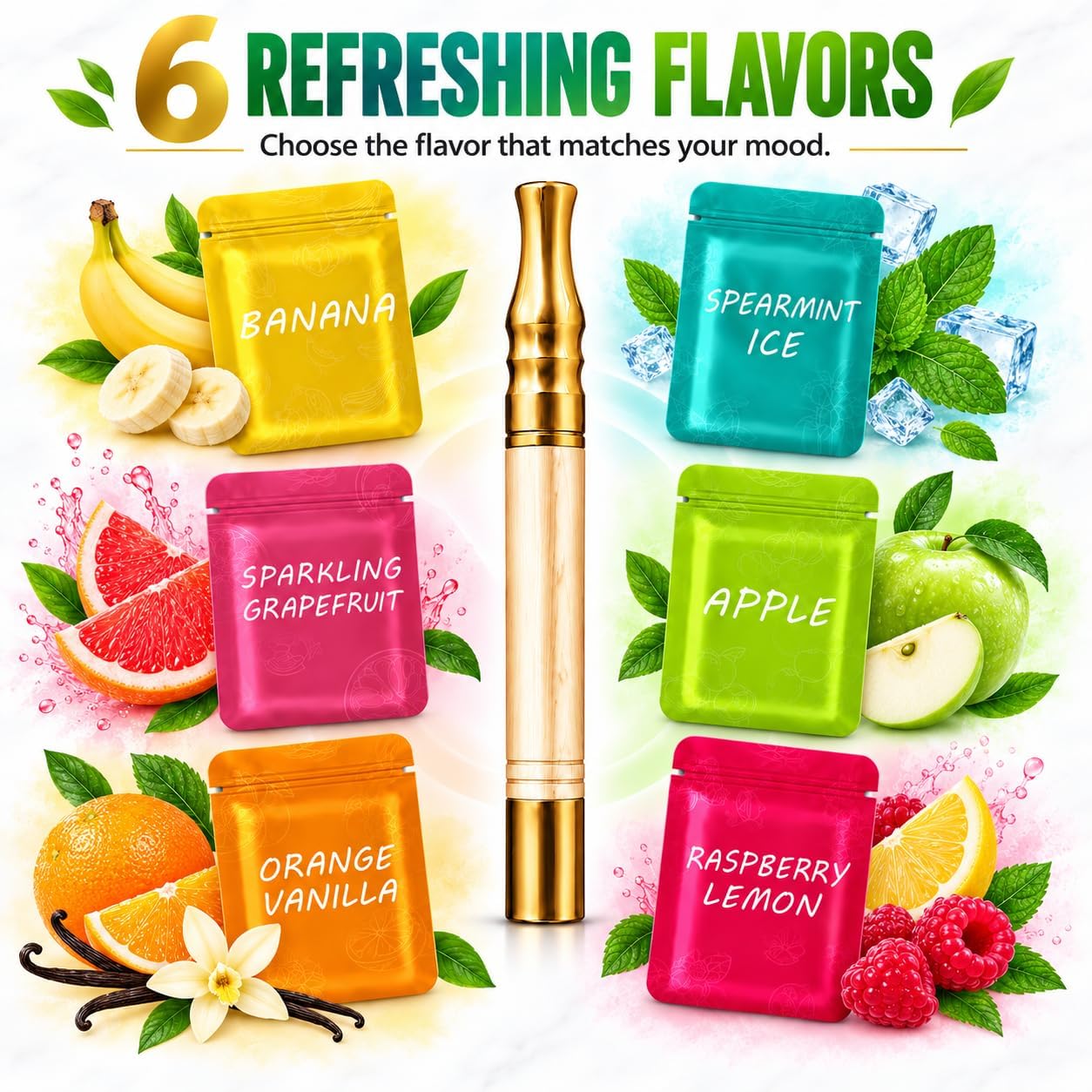 Portable Wooden Aroma Stick with 6 Flavor Refills Portable Wooden Aroma Stick with 6 Flavor Refills
