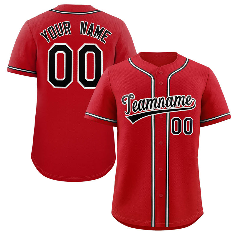 Benutzerdefiniertes, authentisches Baseball-Trikot im klassischen Stil von Solider in Rot, Schwarz und Weiß