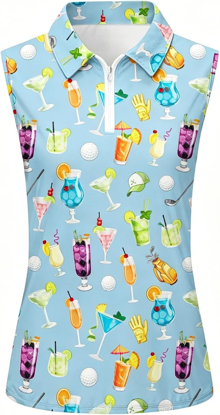Women's Sleeveless Golf Polo Shirts Zip Quick Dry Lightweight Wicking Athletic Shirts Tank Tops for Women