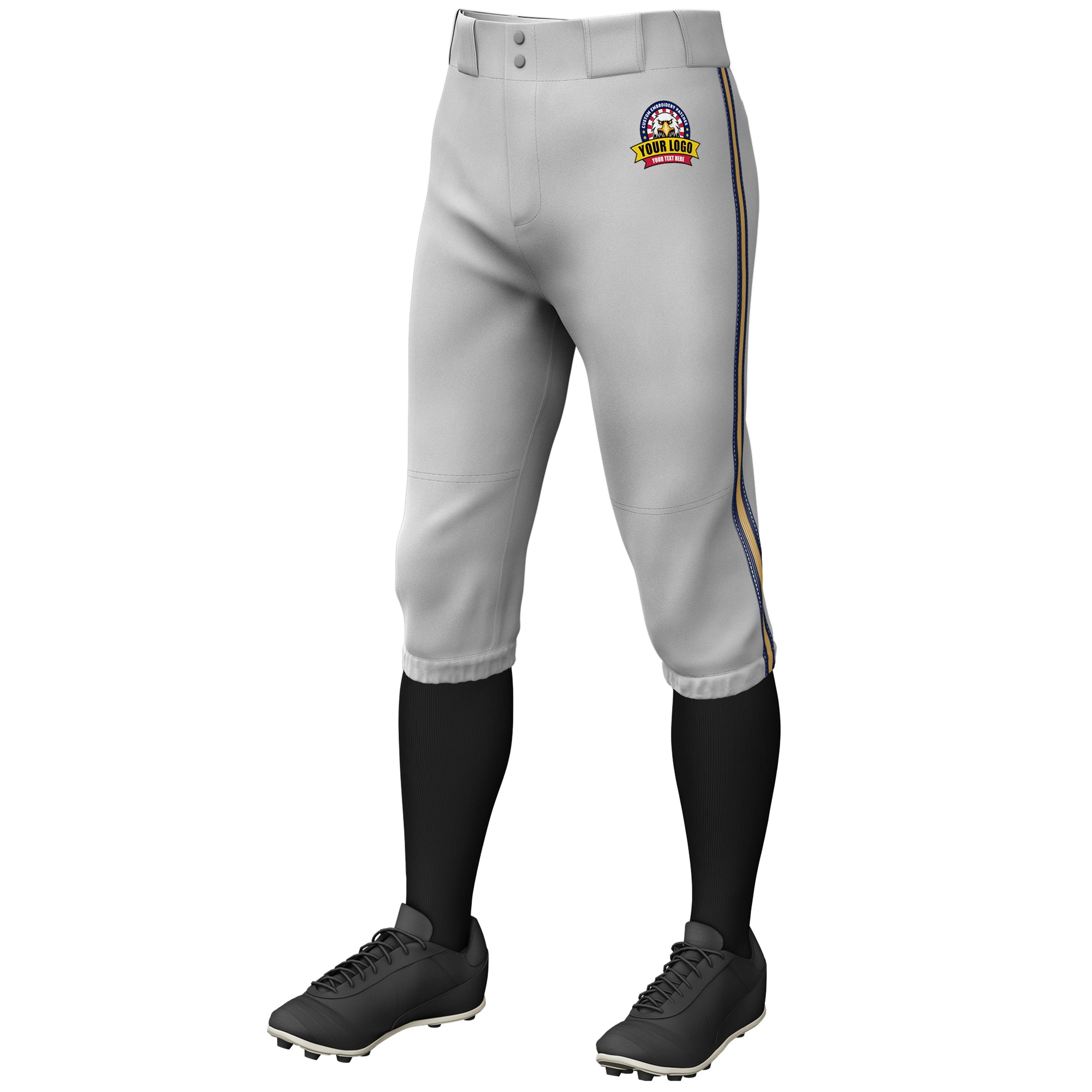 Custom Old Gold-Navy Classic Fit Stretch Practice Knickers Baseball Pants