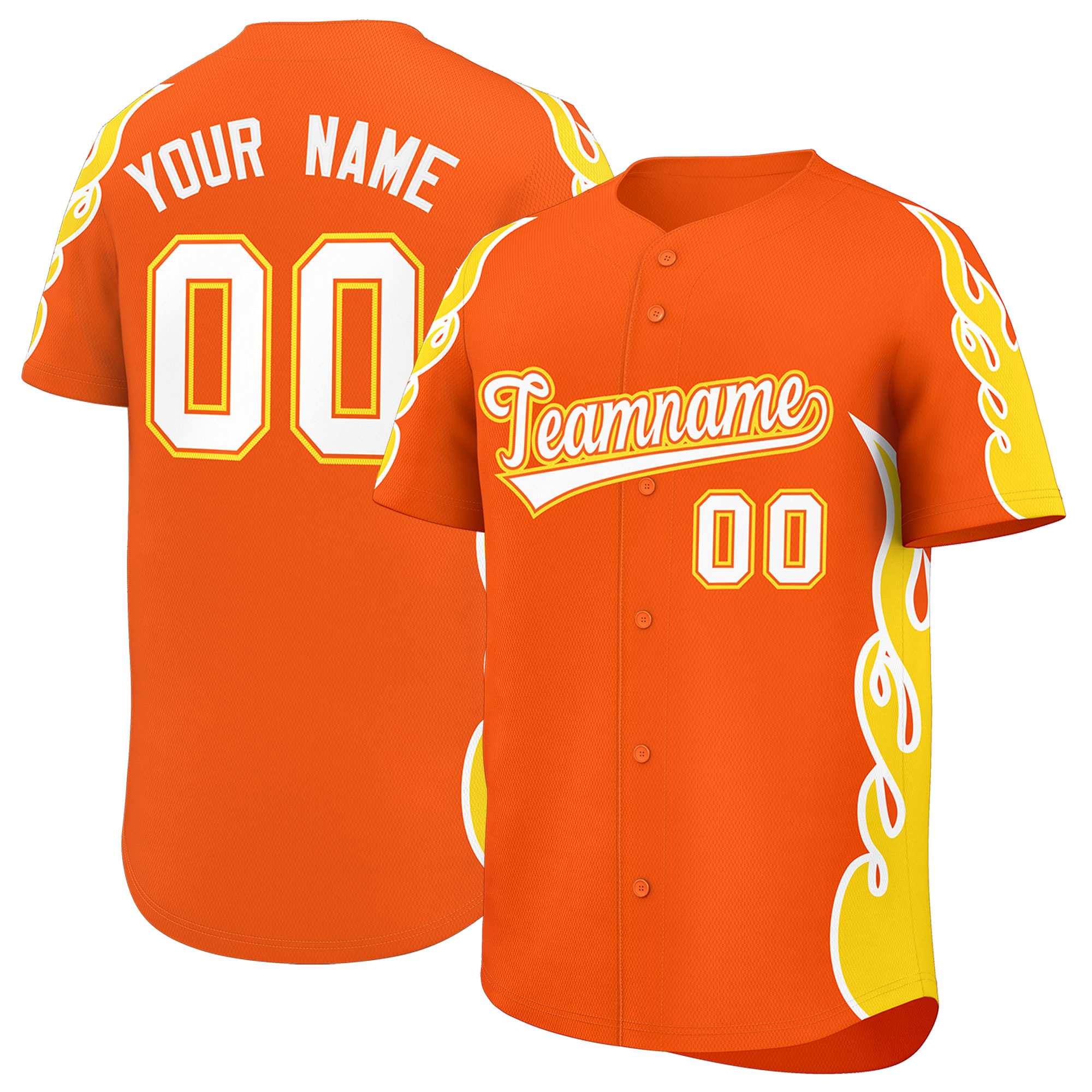 Benutzerdefiniertes Baseball-Trikot mit Seitenflammen-Umrissmuster für Sportuniformen