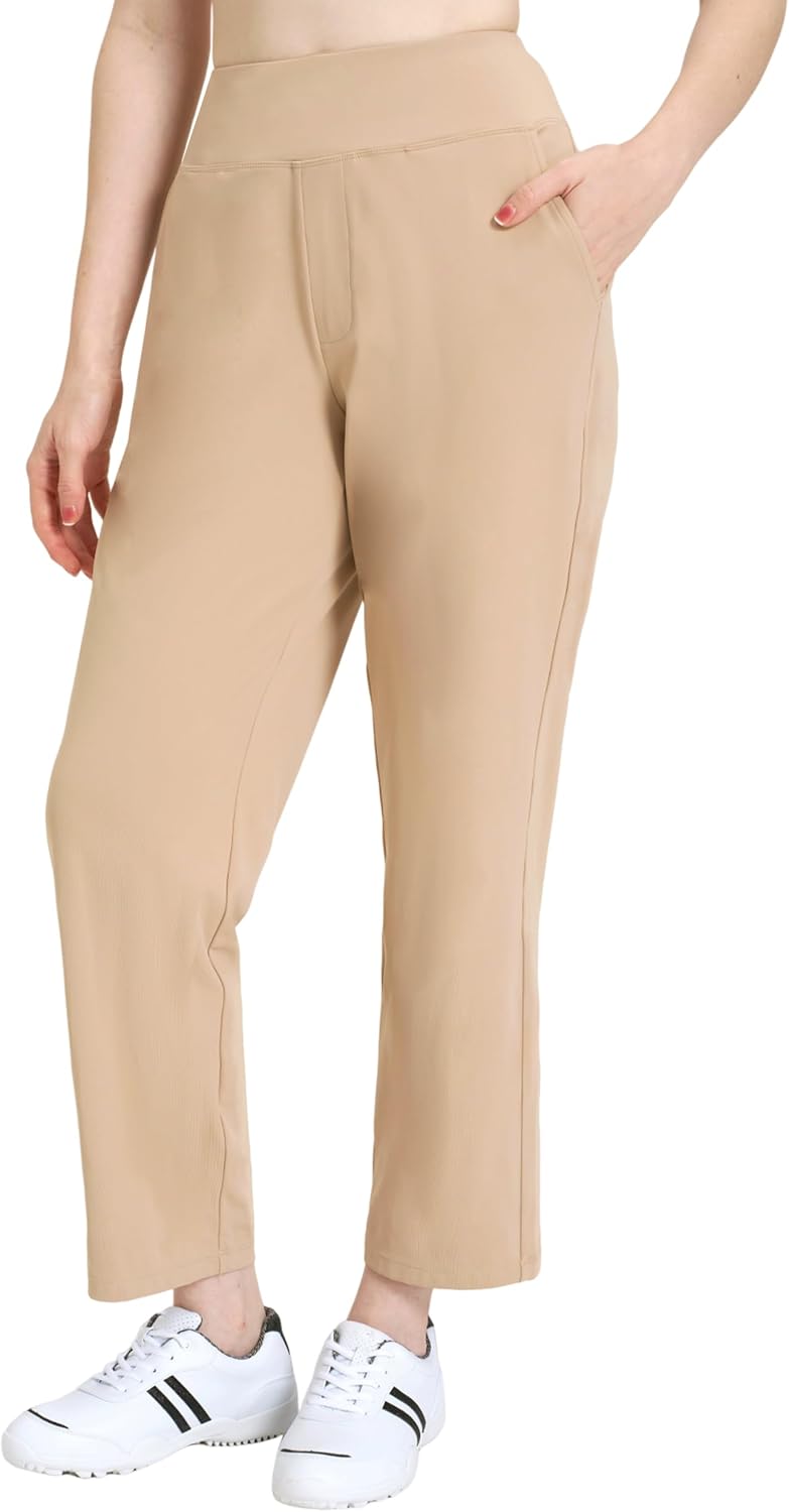 Women's Wide Leg Golf Pants Drawstring Ankle Khaki