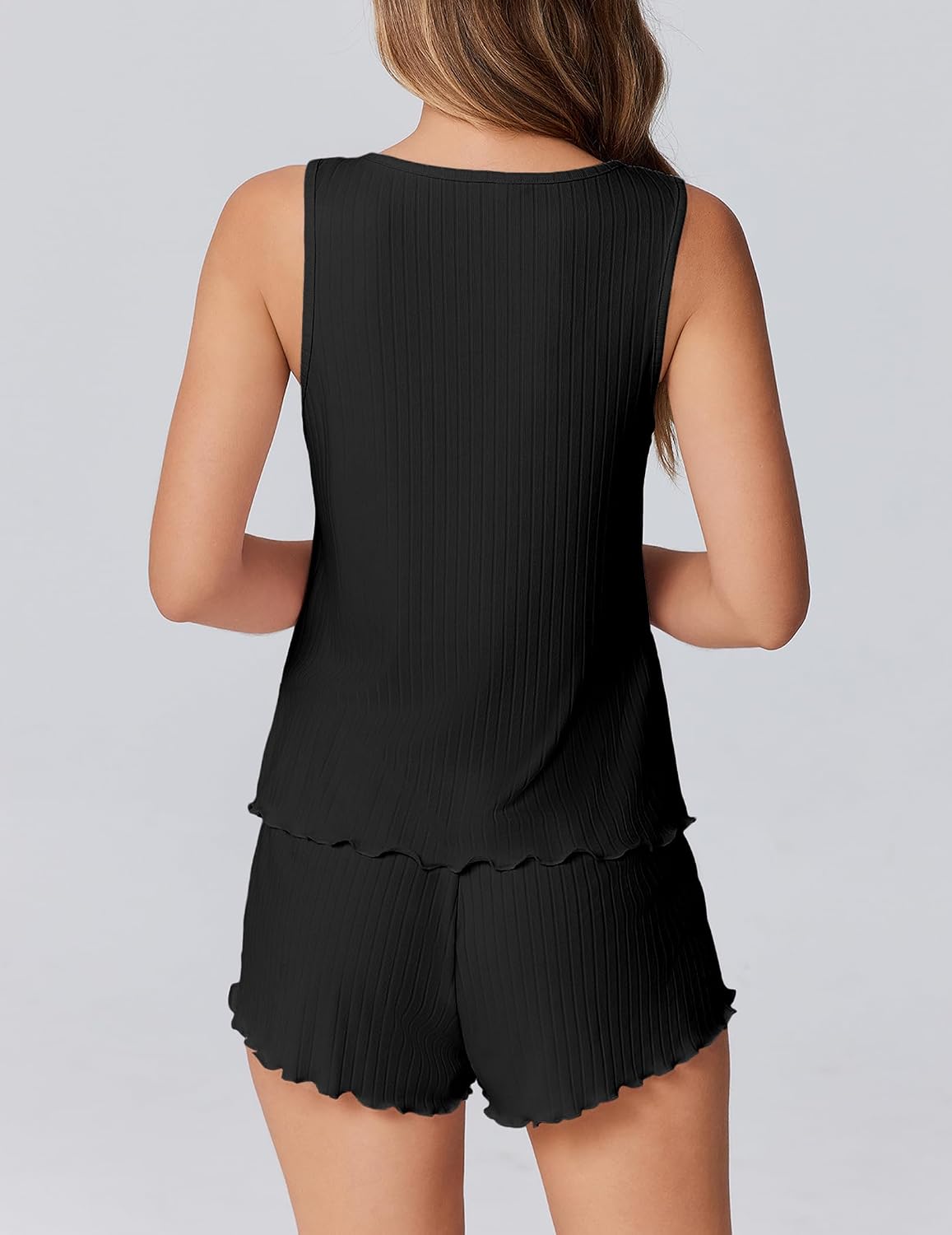 Women's Sleeveless Tank and Shorts Pajama Set Ruffle Trim