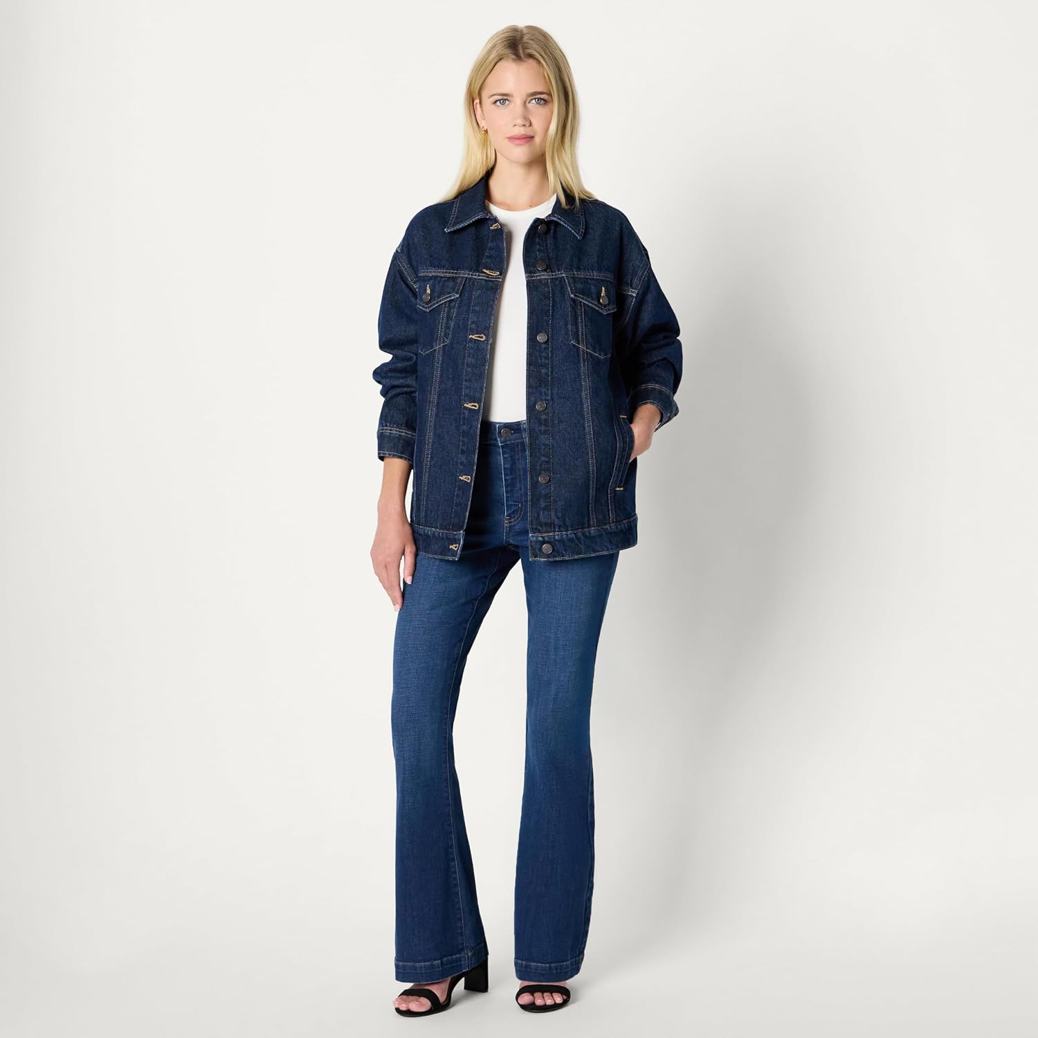 Women's Oversized Dark Wash Denim Trucker Jacket