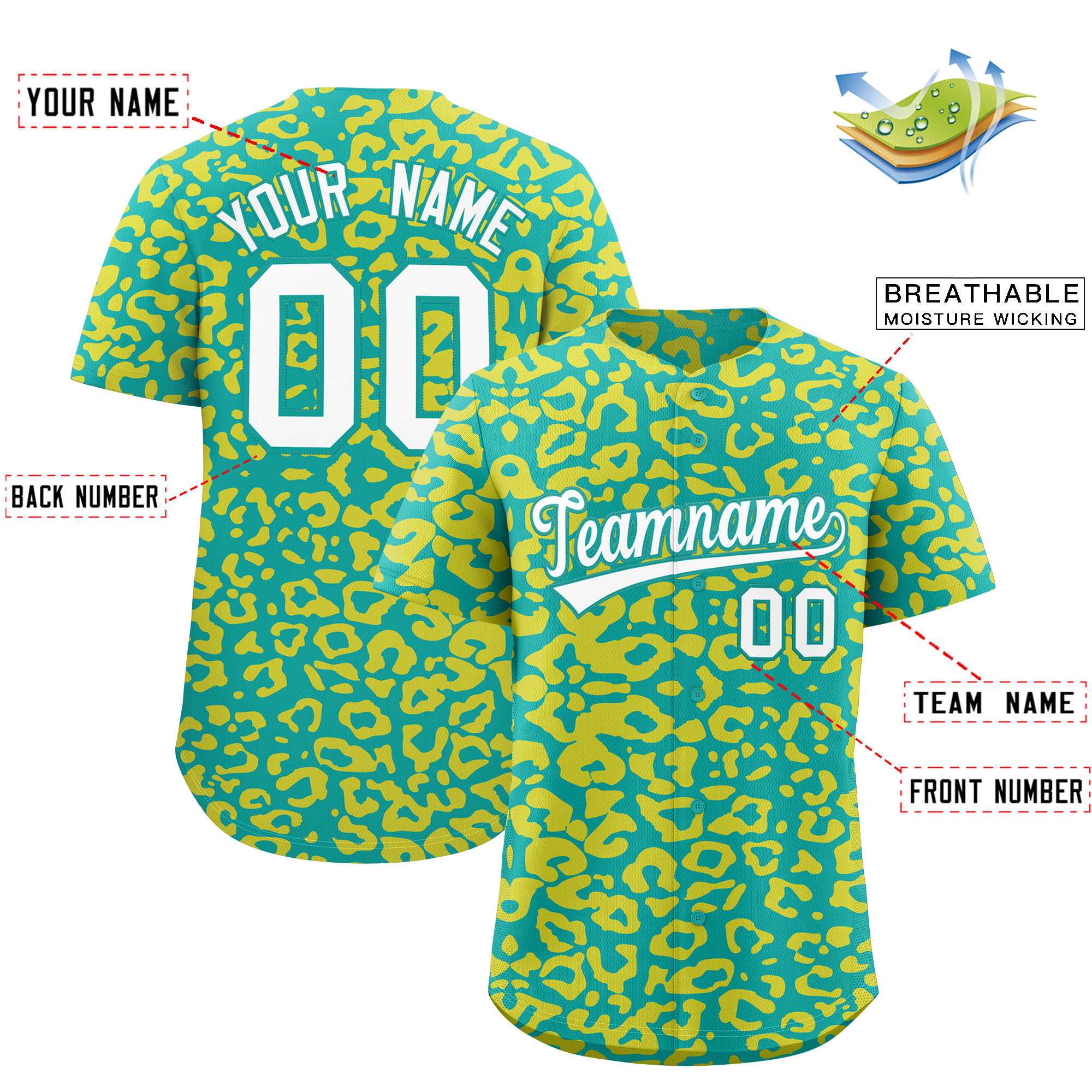 Authentisches Baseball-Trikot mit individuell gestaltetem Leopardenmuster