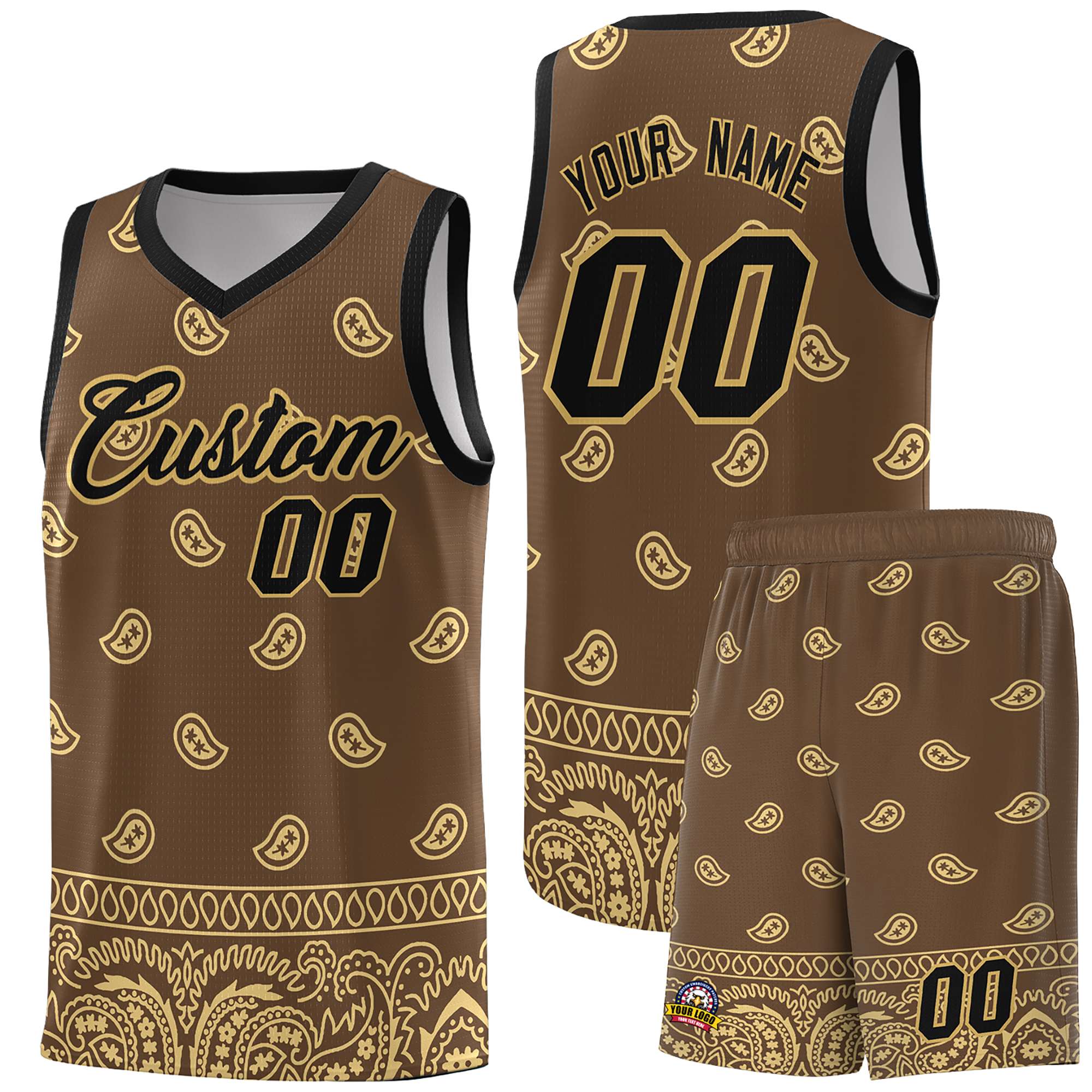 Benutzerdefiniertes hellbraunes, khakifarbenes, personalisiertes Cashew-Muster-Sportuniform-Basketballtrikot