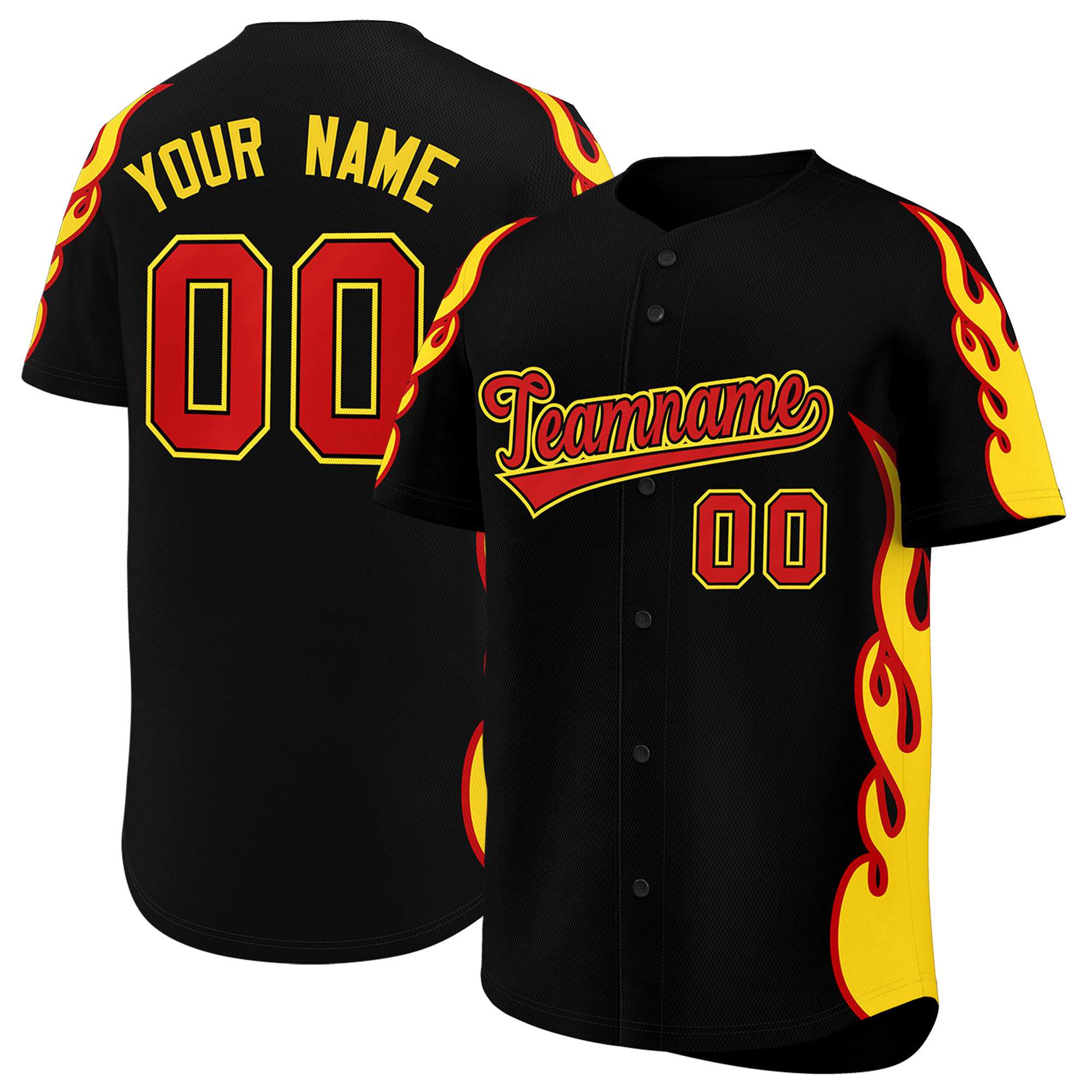Benutzerdefiniertes Baseball-Trikot mit Seitenflammen-Umrissmuster für Sportuniformen