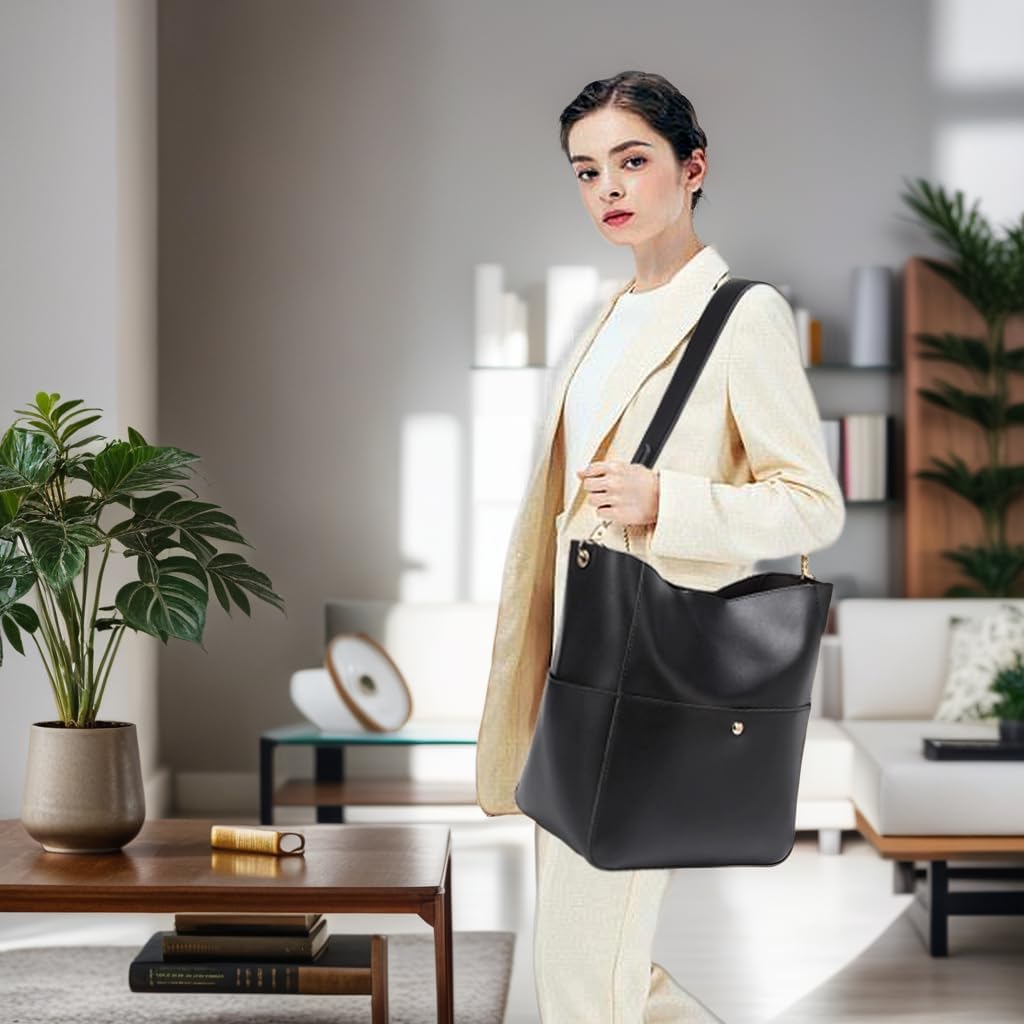 Women's Soft Vegan Leather Hobo Tote Bag Black Women's Soft Vegan Leather Hobo Tote Bag Black