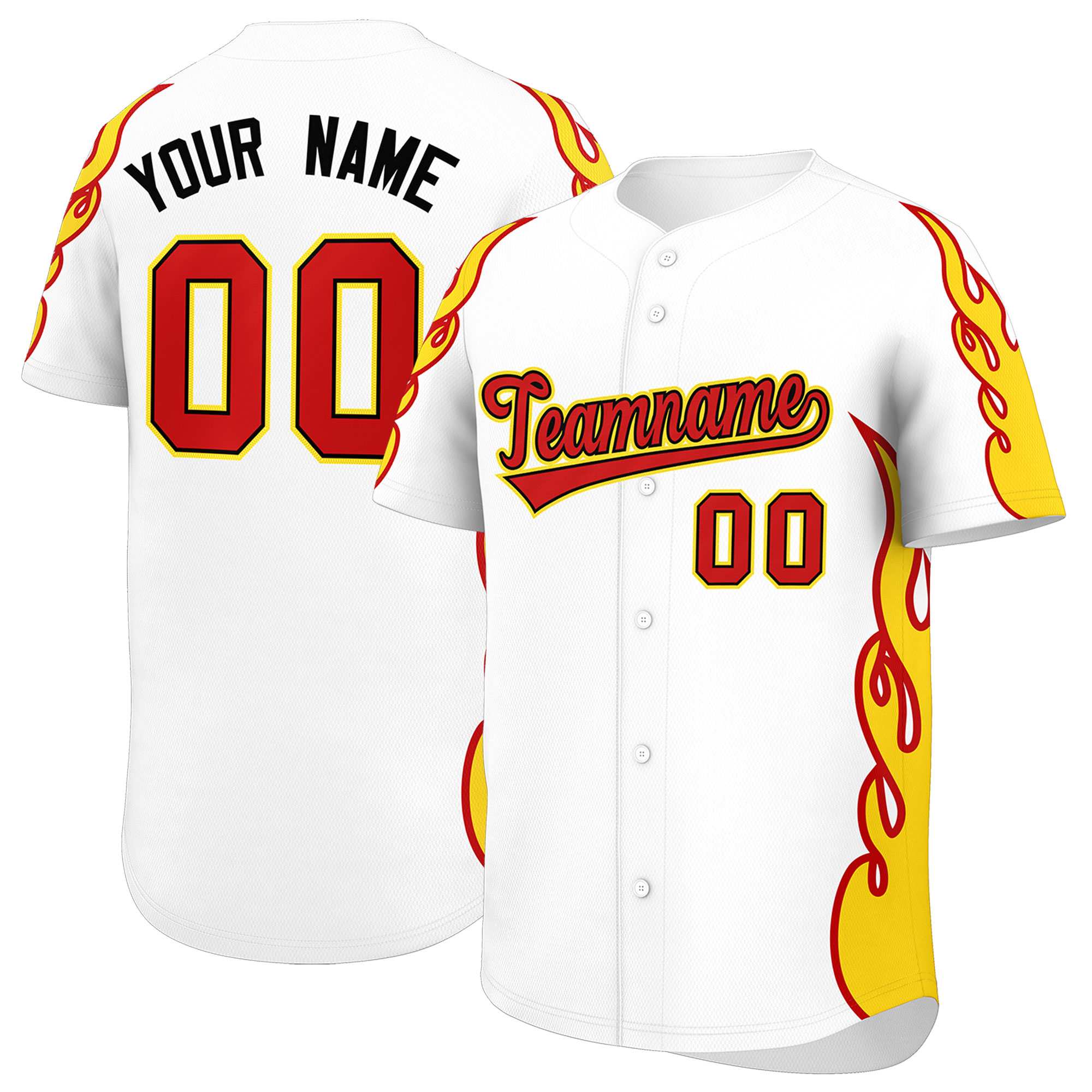 Benutzerdefiniertes Baseball-Trikot mit Seitenflammen-Umrissmuster für Sportuniformen