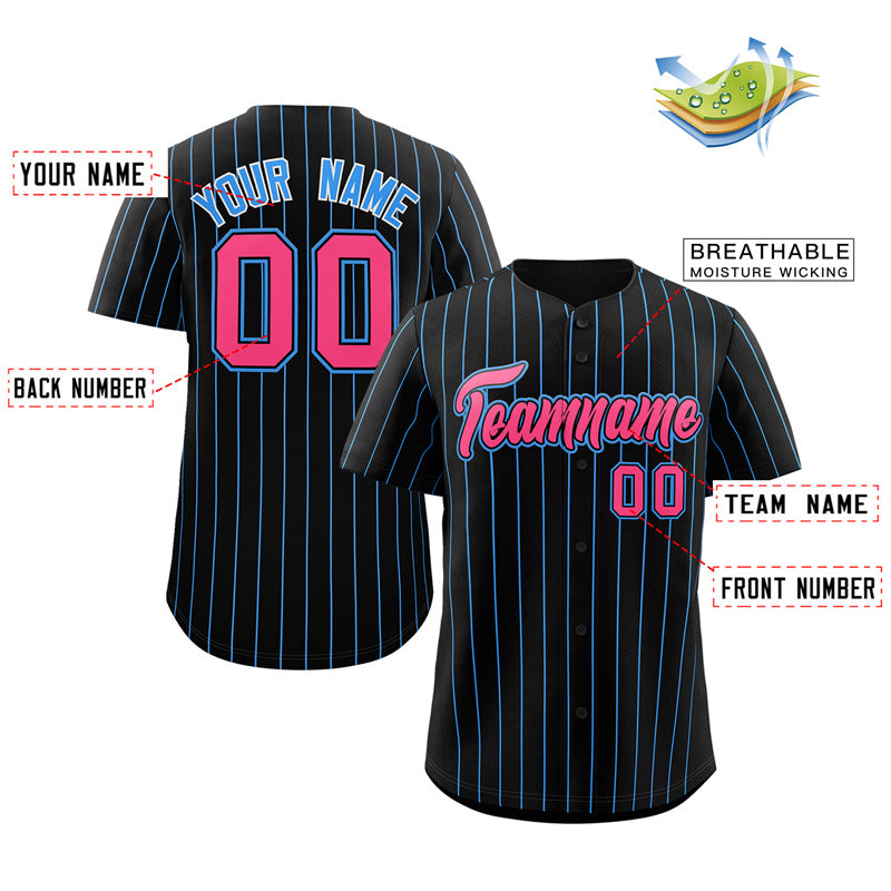 Benutzerdefiniertes authentisches Baseball-Trikot mit schwarzen, rosa-puderblauen Streifen