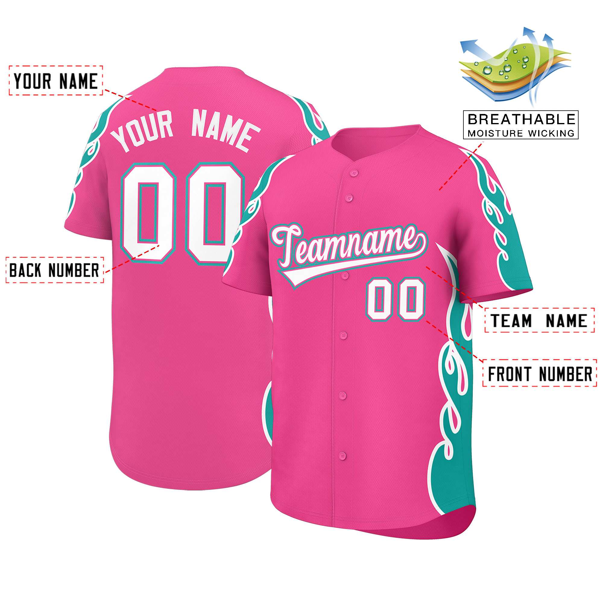 Benutzerdefiniertes Baseball-Trikot mit Seitenflammen-Umrissmuster für Sportuniformen