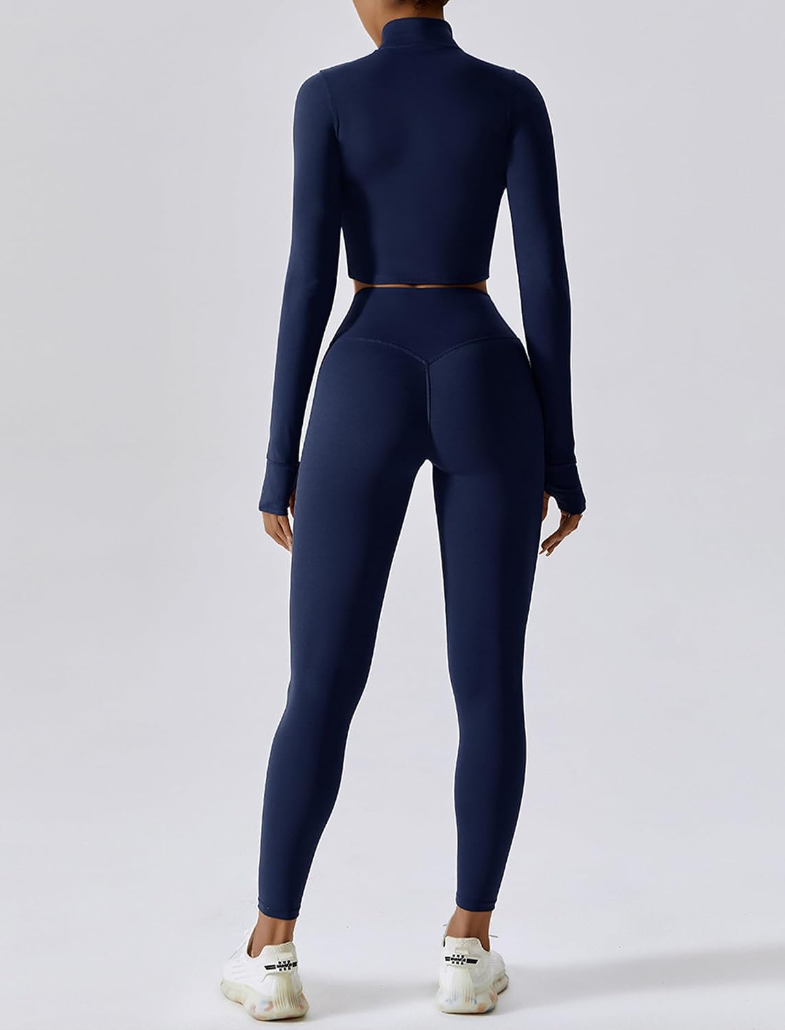 Women's 3 Piece Zip Crop Jacket Bra Leggings Navy