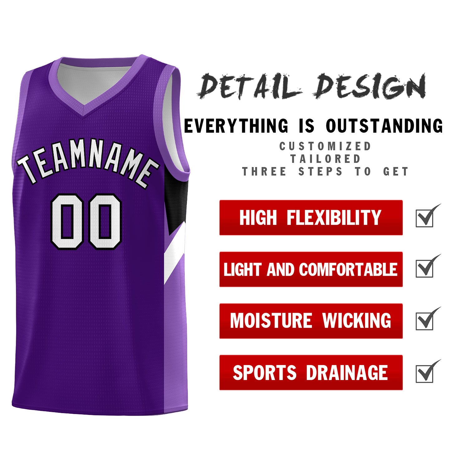 Benutzerdefinierte lila hellviolette Seitendesign-Sets Sportuniform-Basketballtrikot
