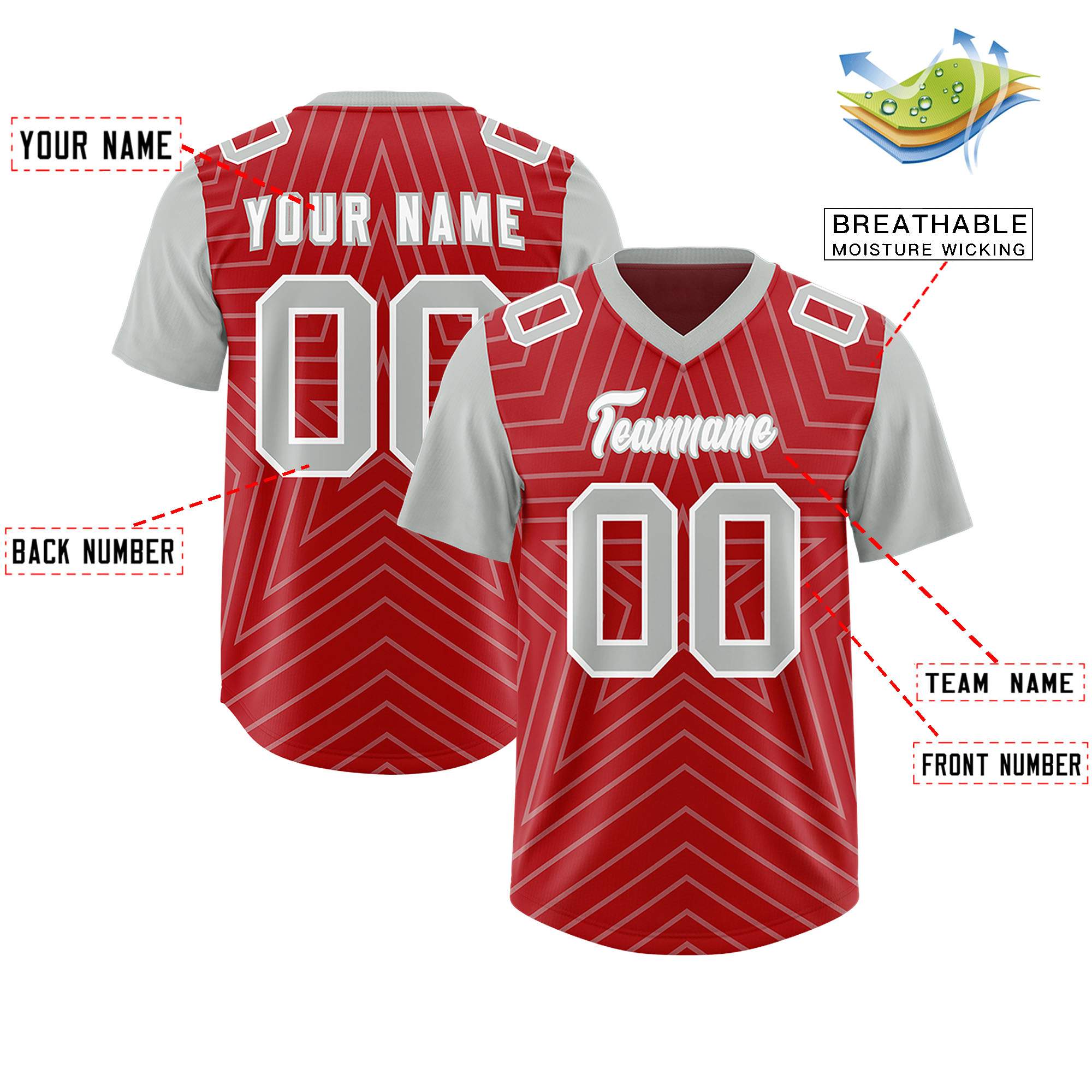 Individuell personalisiertes, authentisches Fußballtrikot mit Raglanärmeln und Sternenmuster