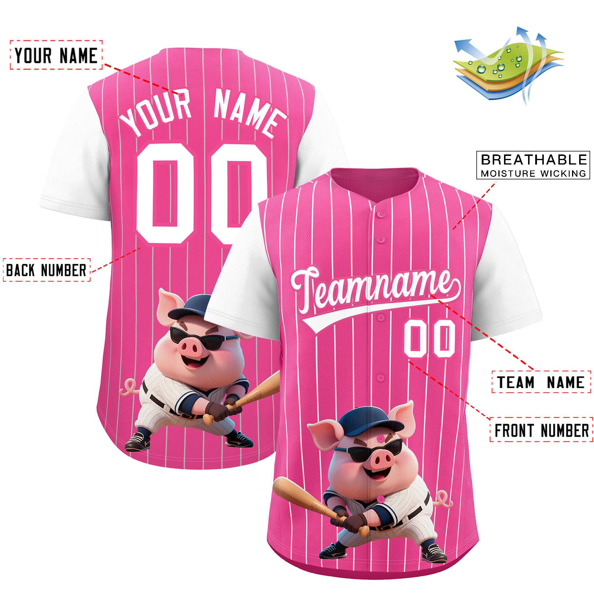 Authentisches Baseball-Trikot mit individuellem Streifen-Tiere-Graffiti-Muster, Raglanärmeln Authentisches Baseball-Trikot mit individuellem Streifen-Tiere-Graffiti-Muster, Raglanärmeln