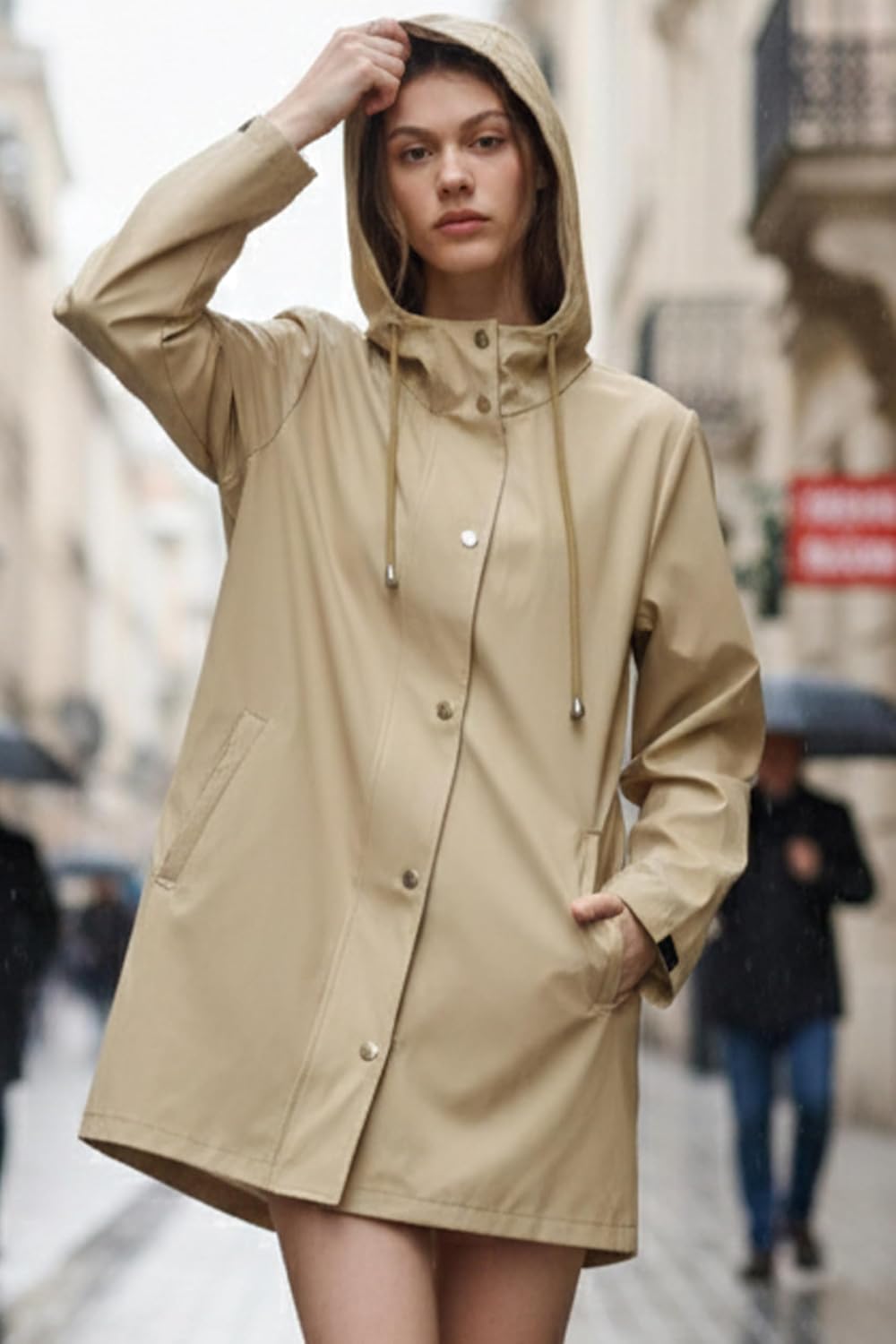 CHIIONE Women's Waterproof Long Rain Jacket Hooded Trench Coat Lightweight Packable Raincoat for Travel Outdoor