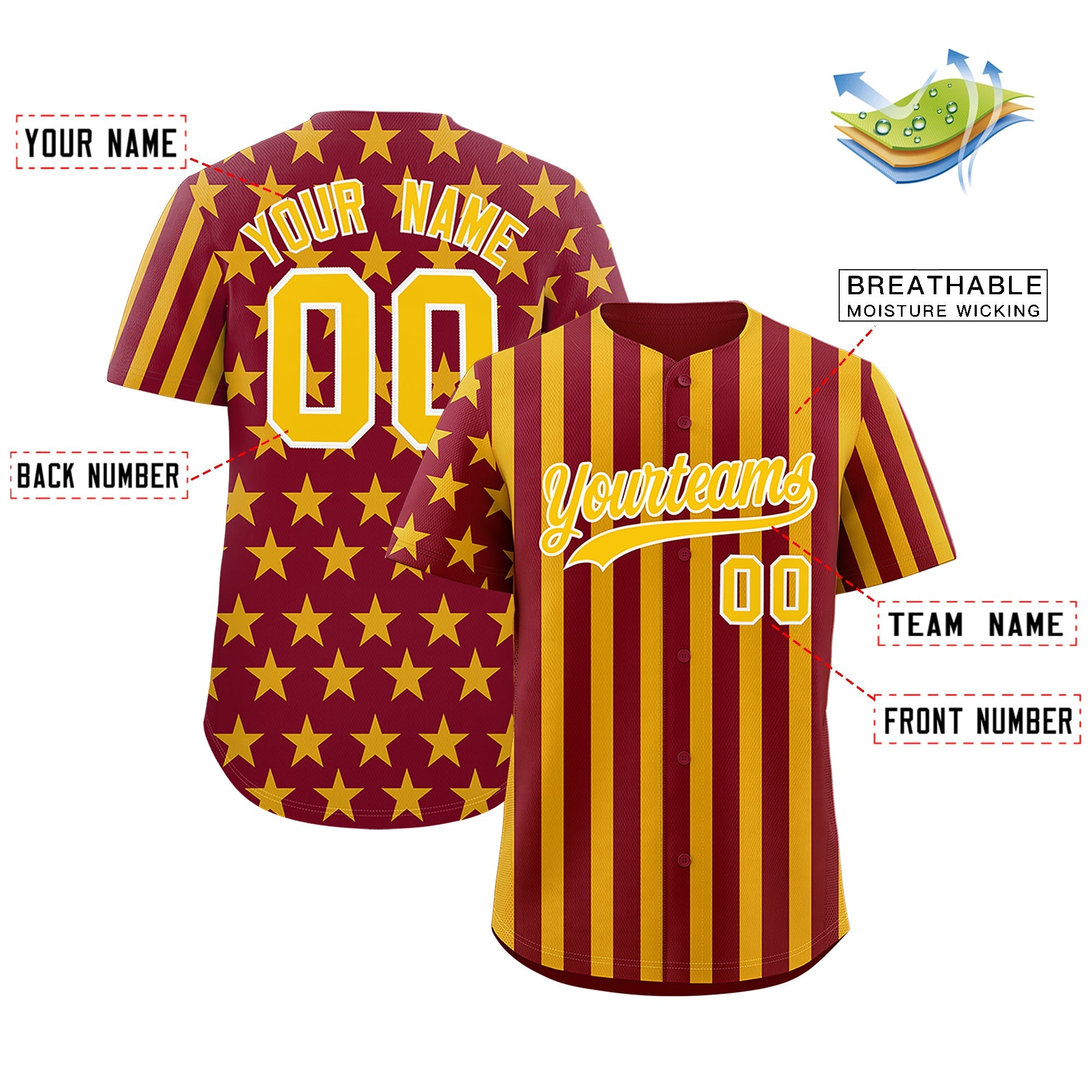Benutzerdefiniertes Graffiti-Muster-Baseball-Trikot mit amerikanischer Flagge