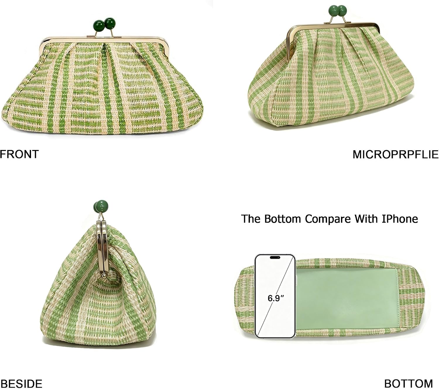 Women's Straw Clutch Purse Striped Kiss-Lock Dumpling Bag Women's Straw Clutch Purse Striped Kiss-Lock Dumpling Bag