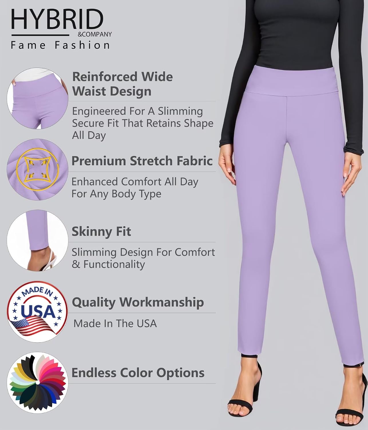 Women's High Waist Pull-On Skinny Pants (Lavender)