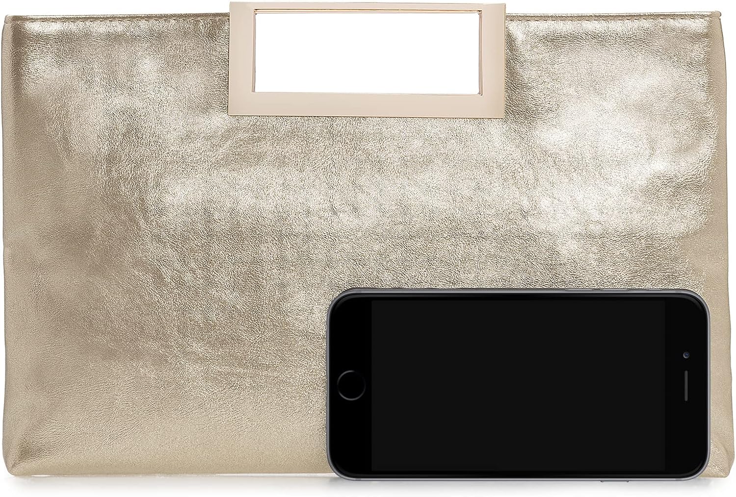 Women's Metallic Leather Clutch Purse Cutout Handle Evening Bag