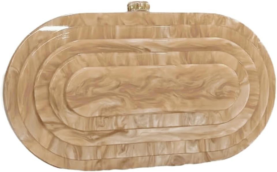 Women's Beige Acrylic Shell Clutch with Gold Chain