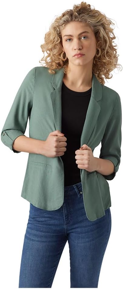 Women's Linen Blend Open Front Blazer Sage Green