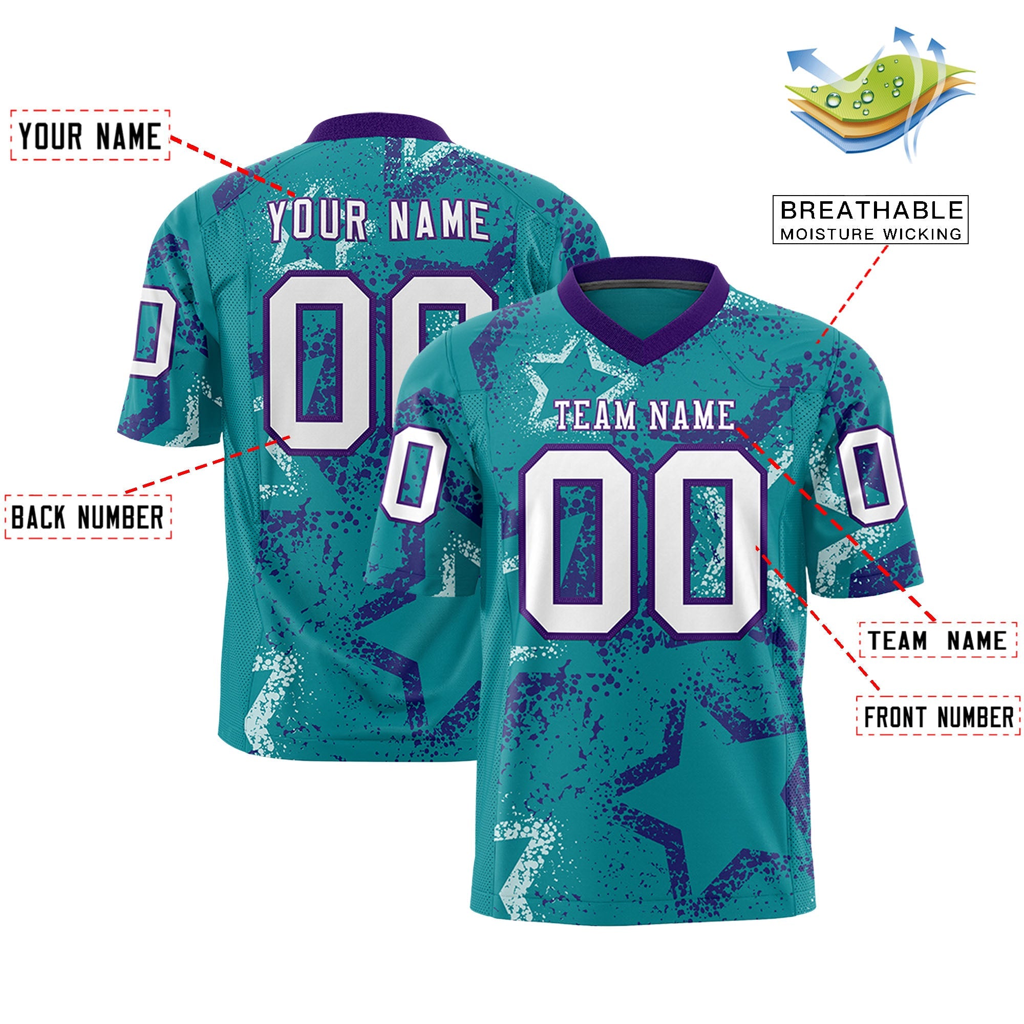 Individuell personalisiertes, authentisches Fußballtrikot mit Stern-Graffiti-Muster
