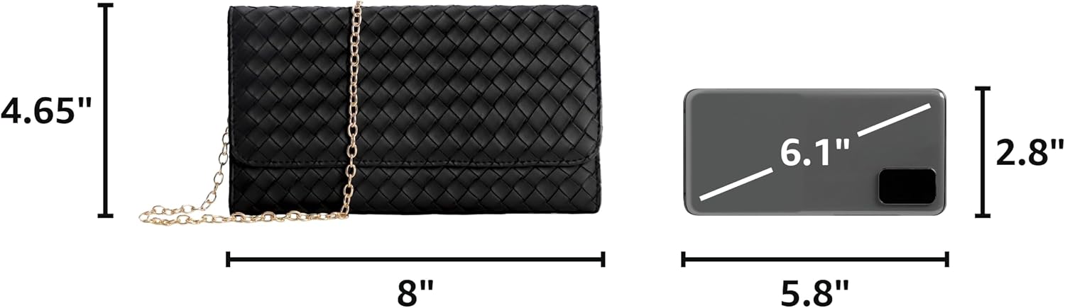 Women's Woven Leather Chain Clutch Crossbody Wallet Purse