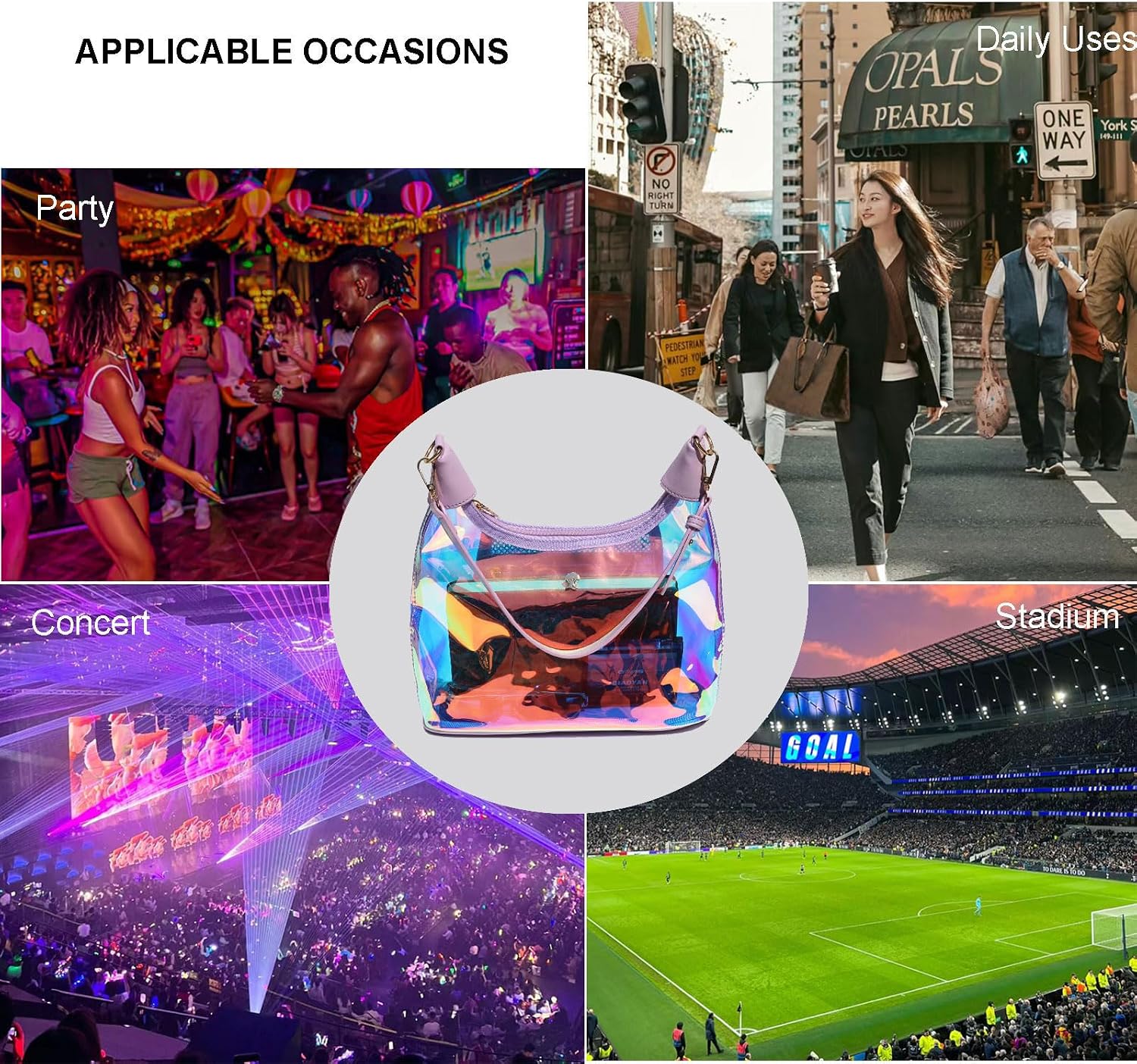 Women's Clear Iridescent Hobo Bag Stadium Approved