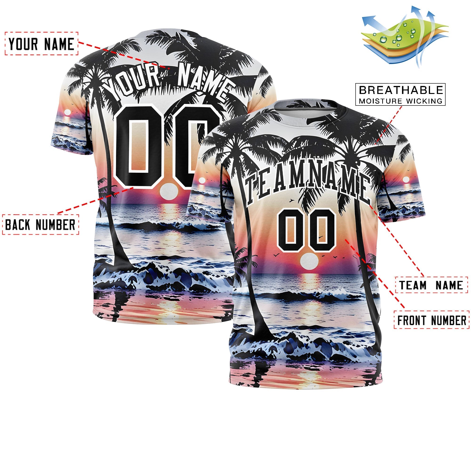 Benutzerdefiniertes T-Shirt im hawaiianischen Stil mit Graffiti-Muster