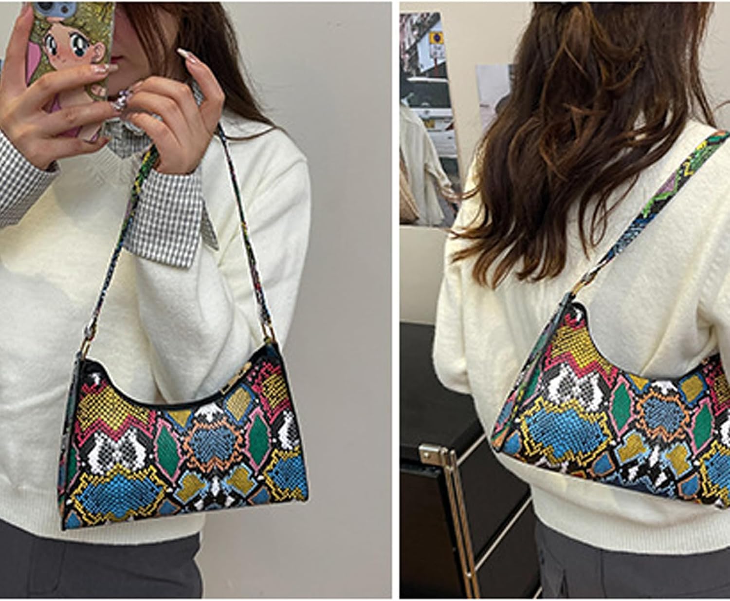 Women's Snakeskin Print Baguette Shoulder Bag Multicolor Women's Snakeskin Print Baguette Shoulder Bag Multicolor