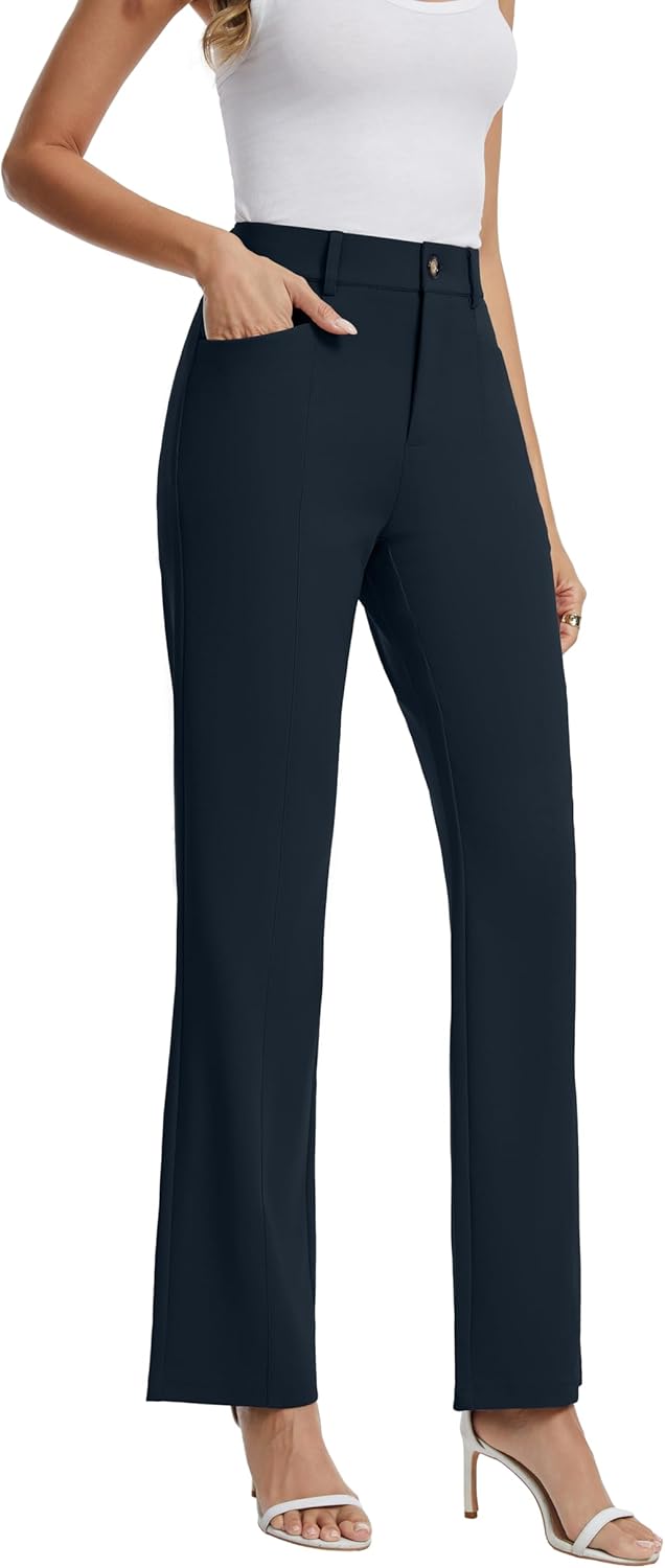 Women's Business Casual Wide Leg Pants High Waisted Dress Trousers Summer Work with Pockets