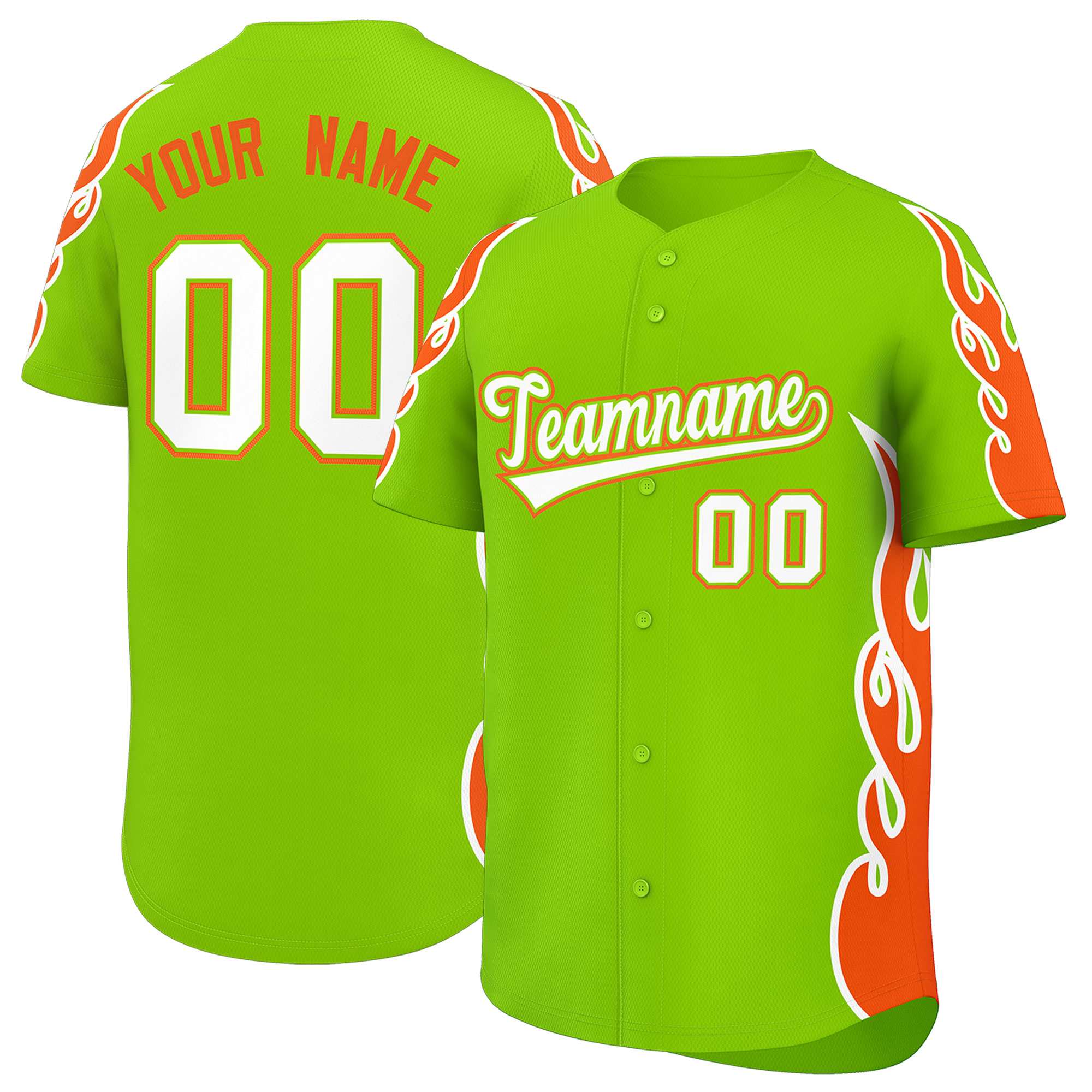 Benutzerdefiniertes Baseball-Trikot mit Seitenflammen-Umrissmuster für Sportuniformen