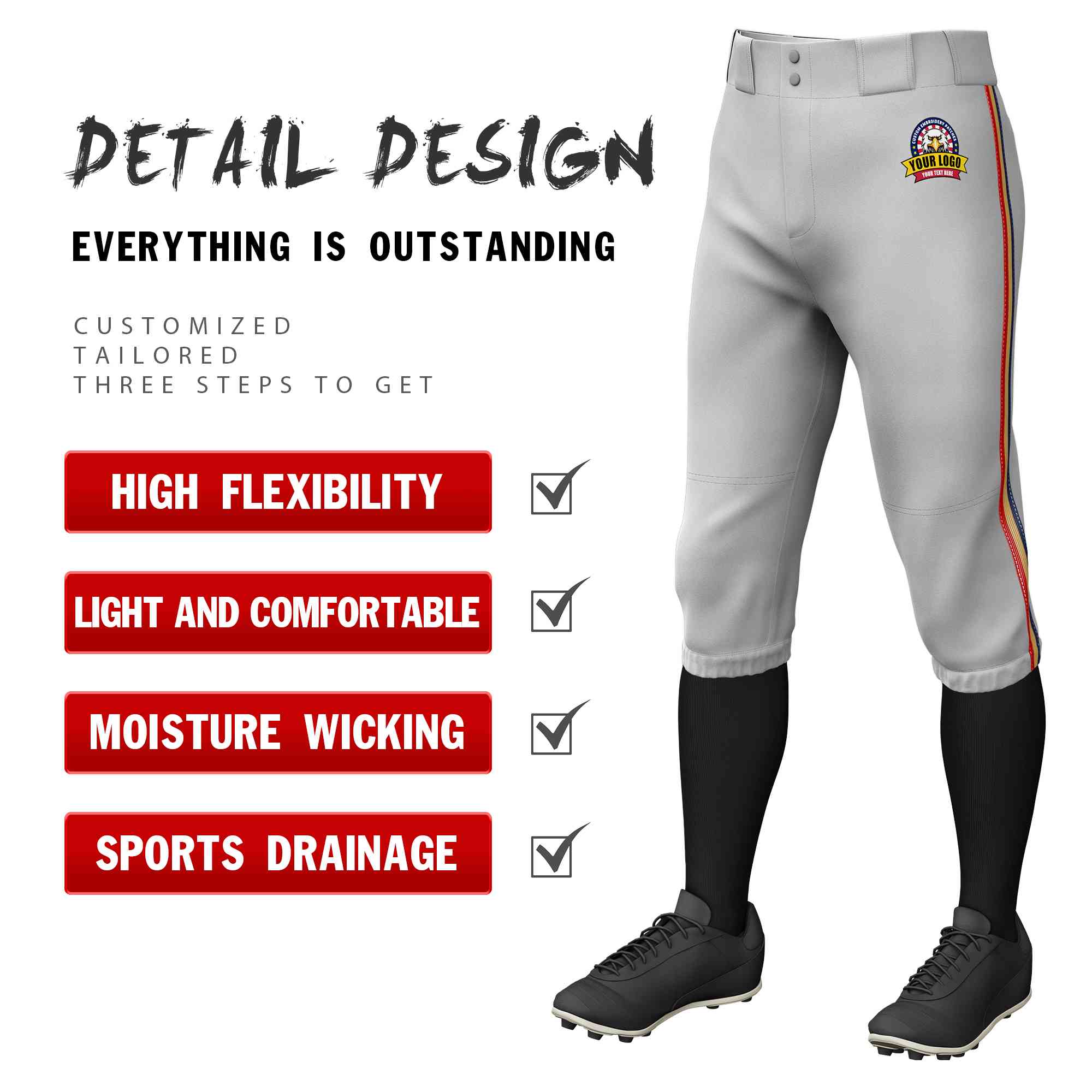 Custom Old Gold-Red Classic Fit Stretch Practice Knickers Baseball Pants