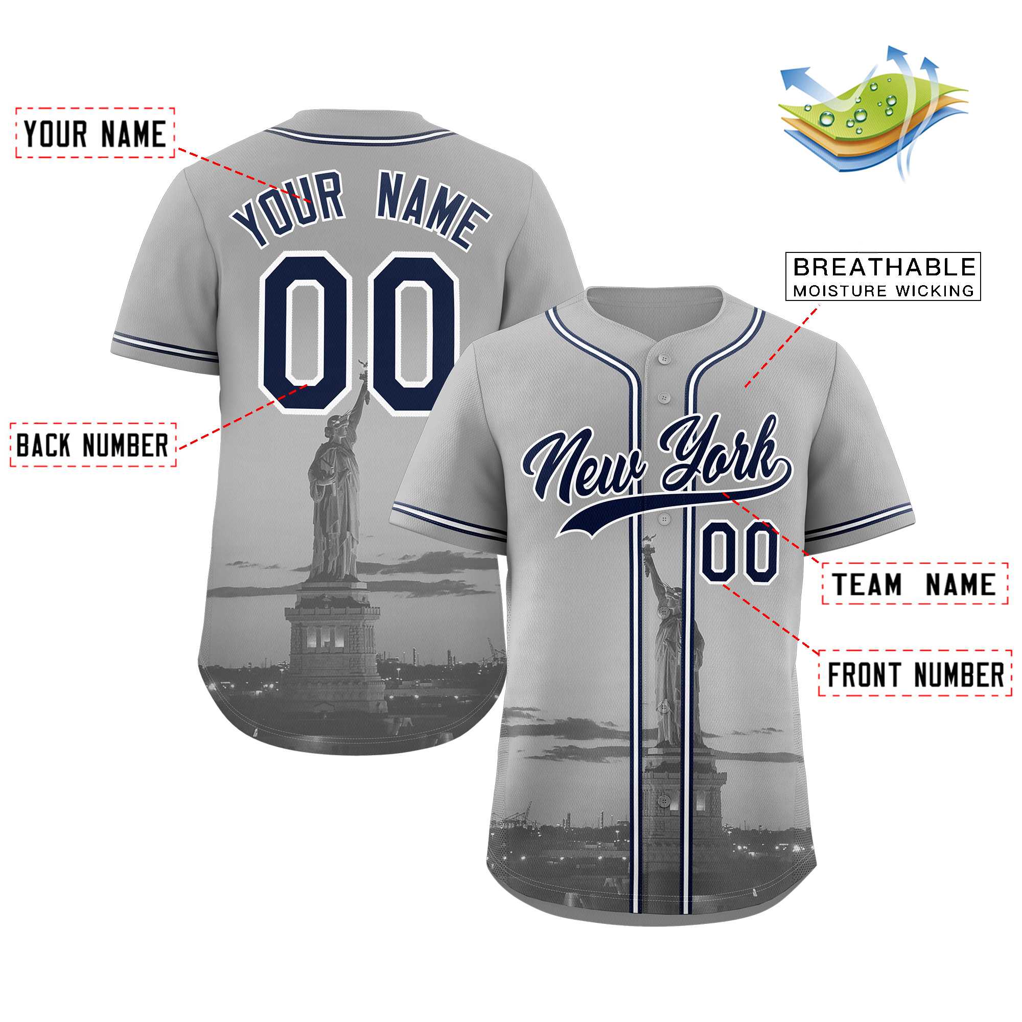 Benutzerdefiniertes New York City Skyline Baseball-Trikot Benutzerdefiniertes New York City Skyline Baseball-Trikot
