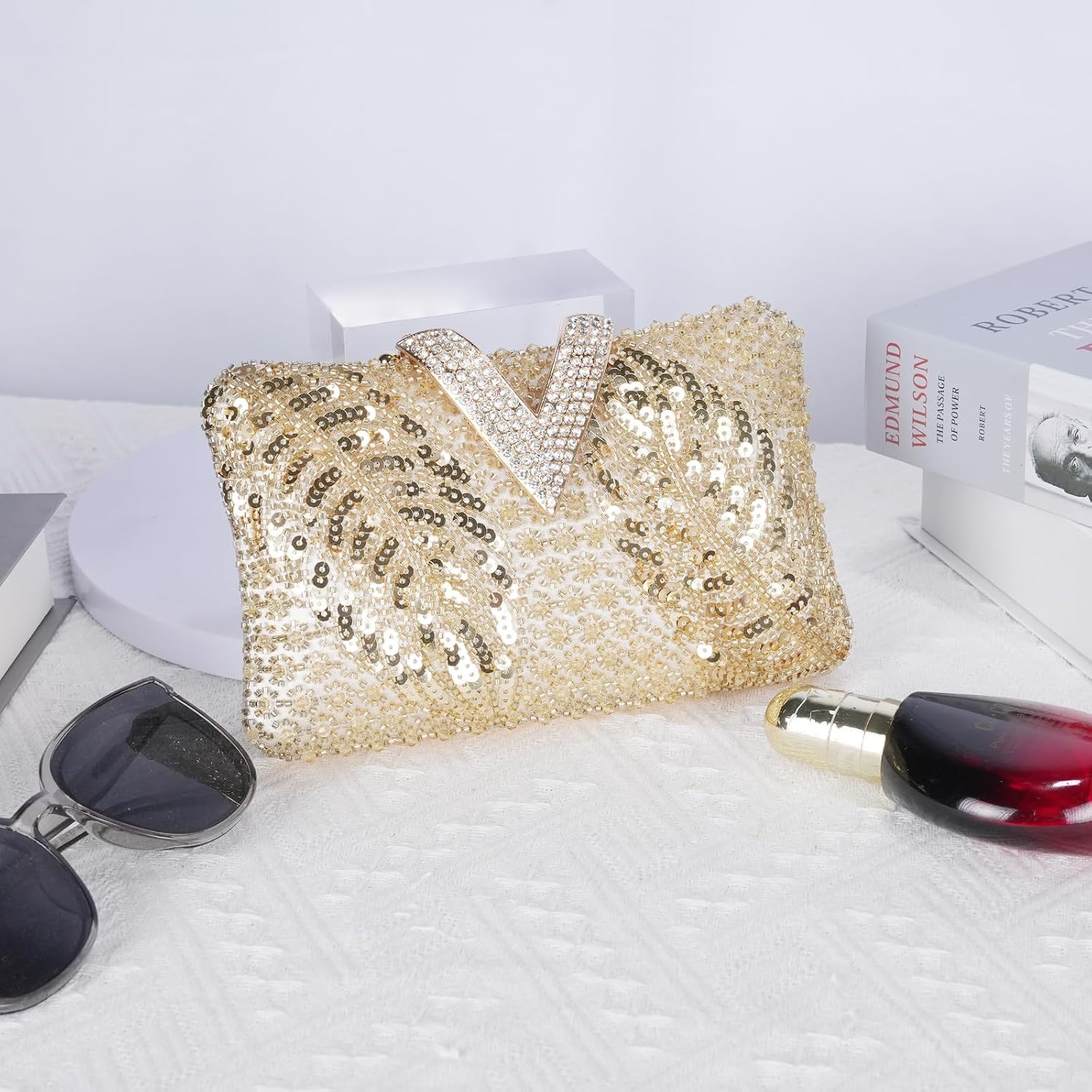 Women's Sequin Woven Clutch Rhinestone V Evening Purse Silver Women's Sequin Woven Clutch Rhinestone V Evening Purse Silver