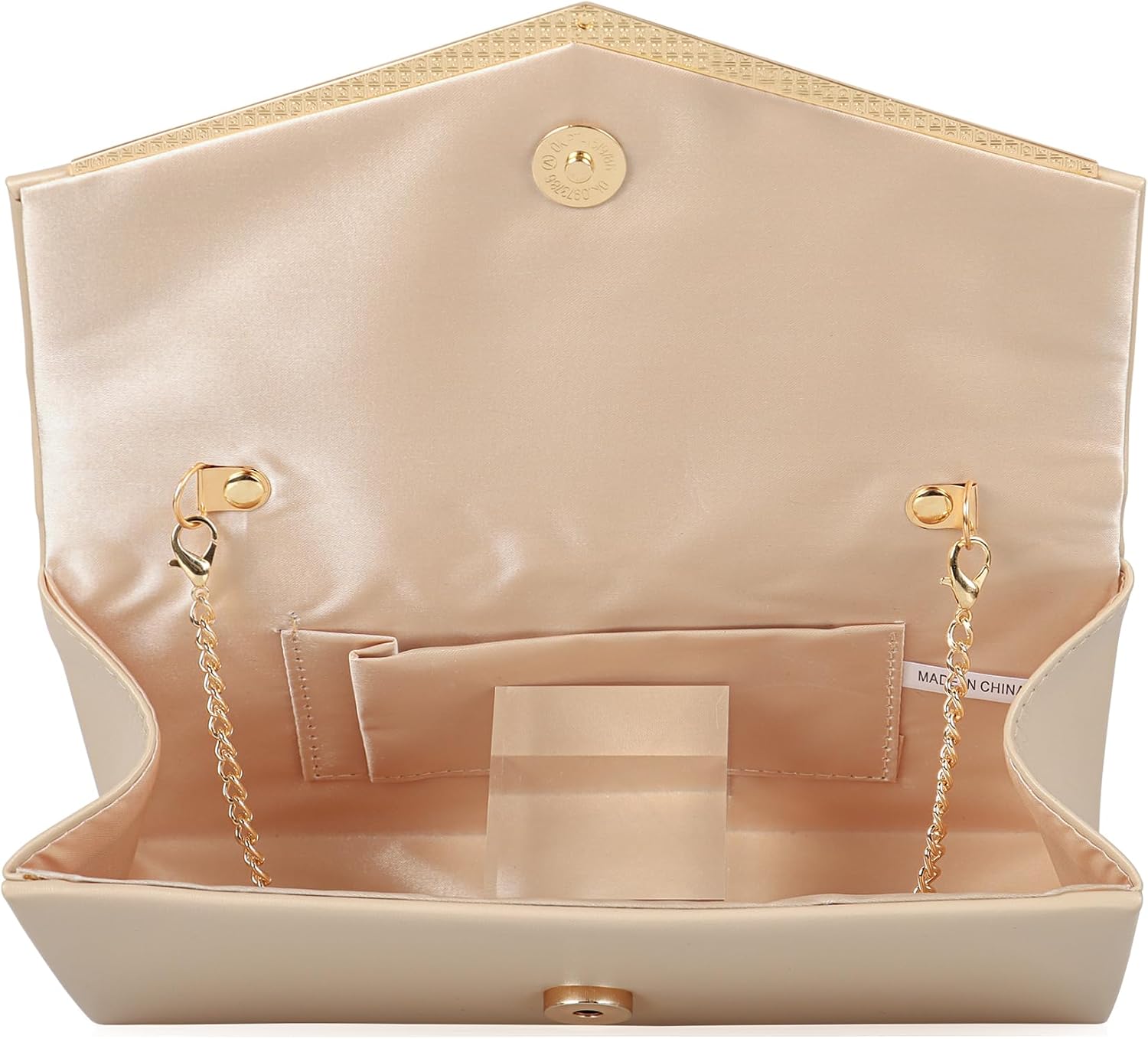 Women's Beige Envelope Clutch with Gold Trim and Chain