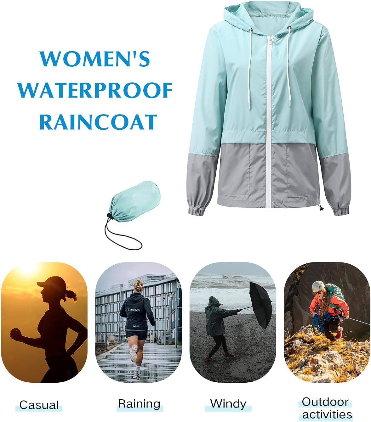Women's Hooded Rain Jacket Waterproof Bomber Style Black