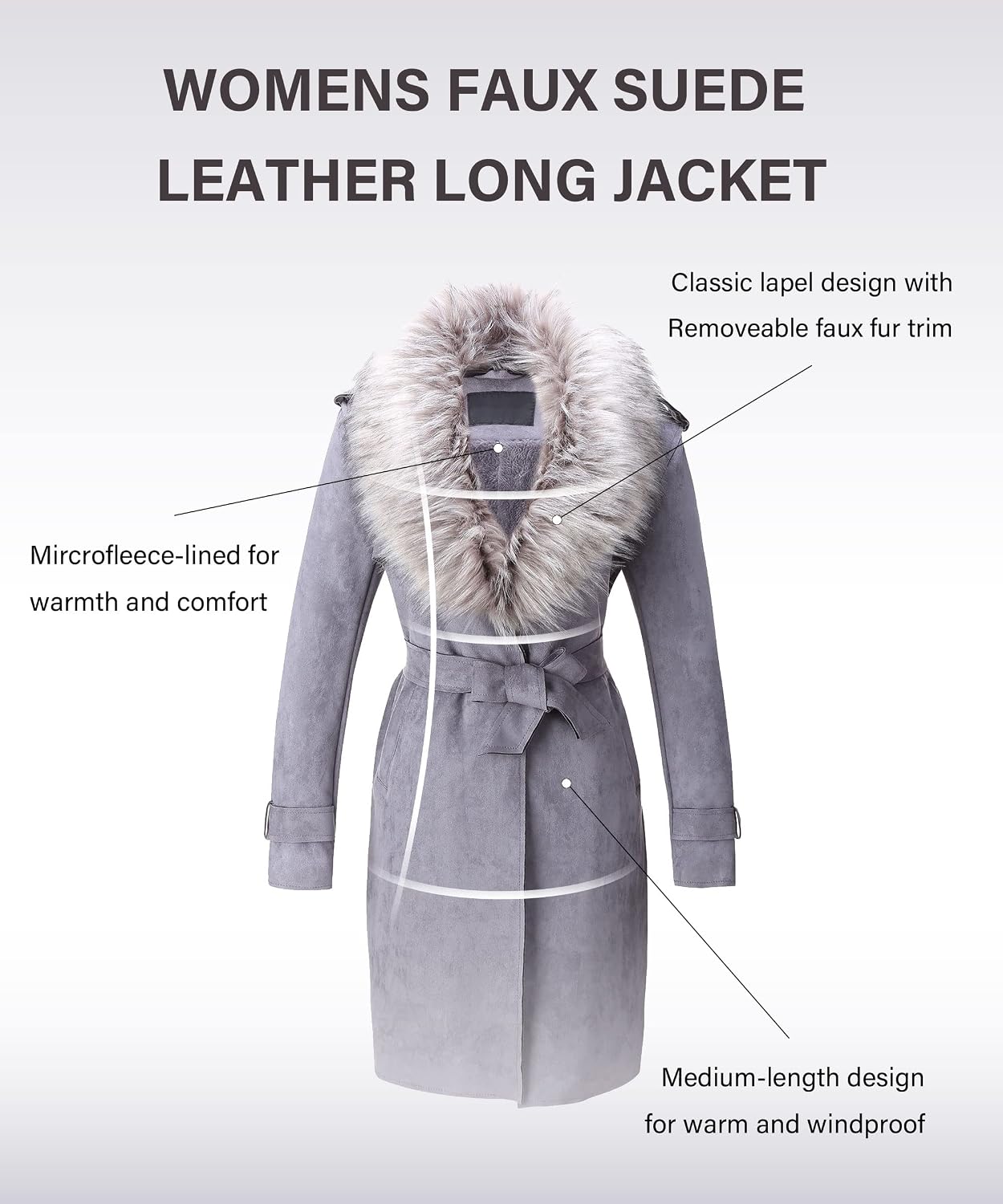 Women Faux Leather Trench Coat Fleece-Lined Mid-length Jacket with Detachable Fur Collar Women Faux Leather Trench Coat Fleece-Lined Mid-length Jacket with Detachable Fur Collar