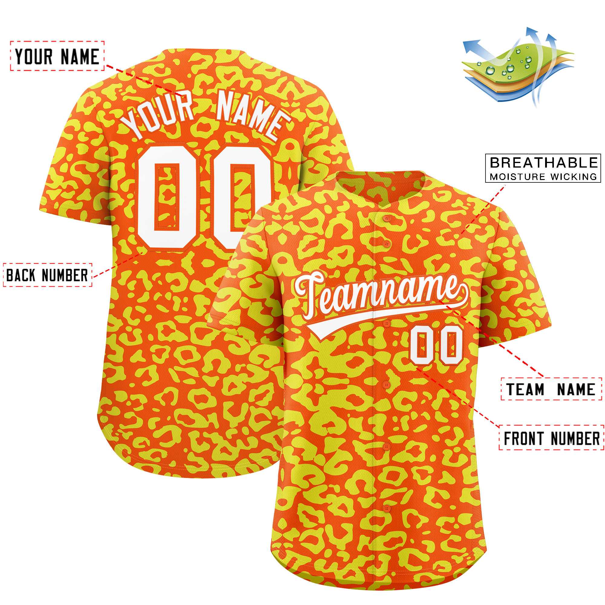 Authentisches Baseball-Trikot mit individuell gestaltetem Leopardenmuster