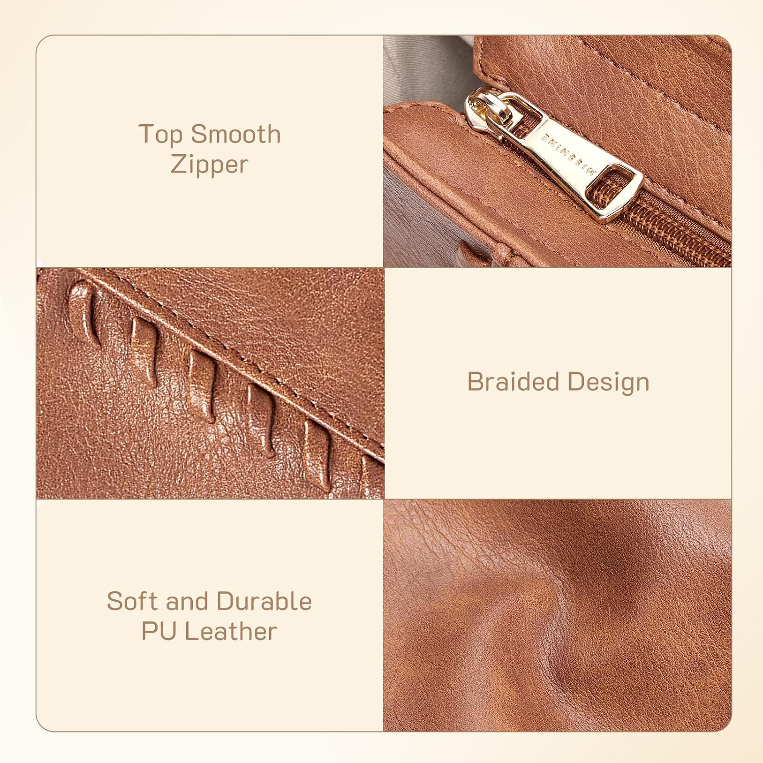 Women's PU Leather Braided Tote Bag with Zipper Pocket