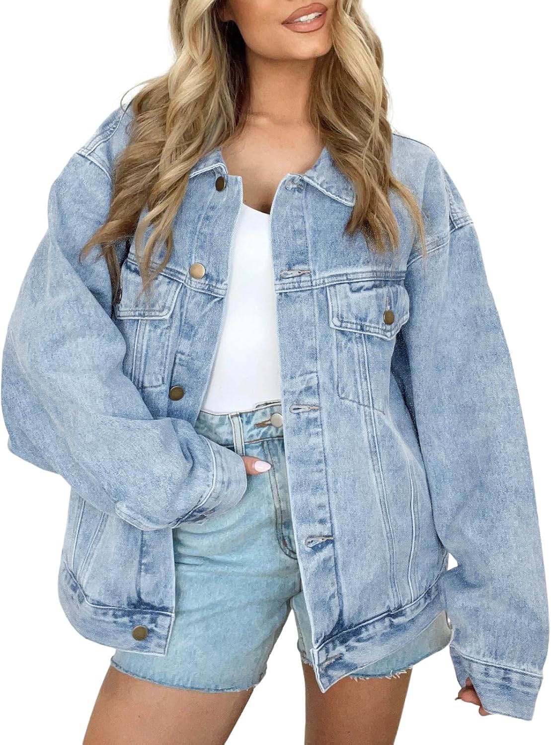 Women's Oversized Light Wash Denim Jacket Boyfriend Style