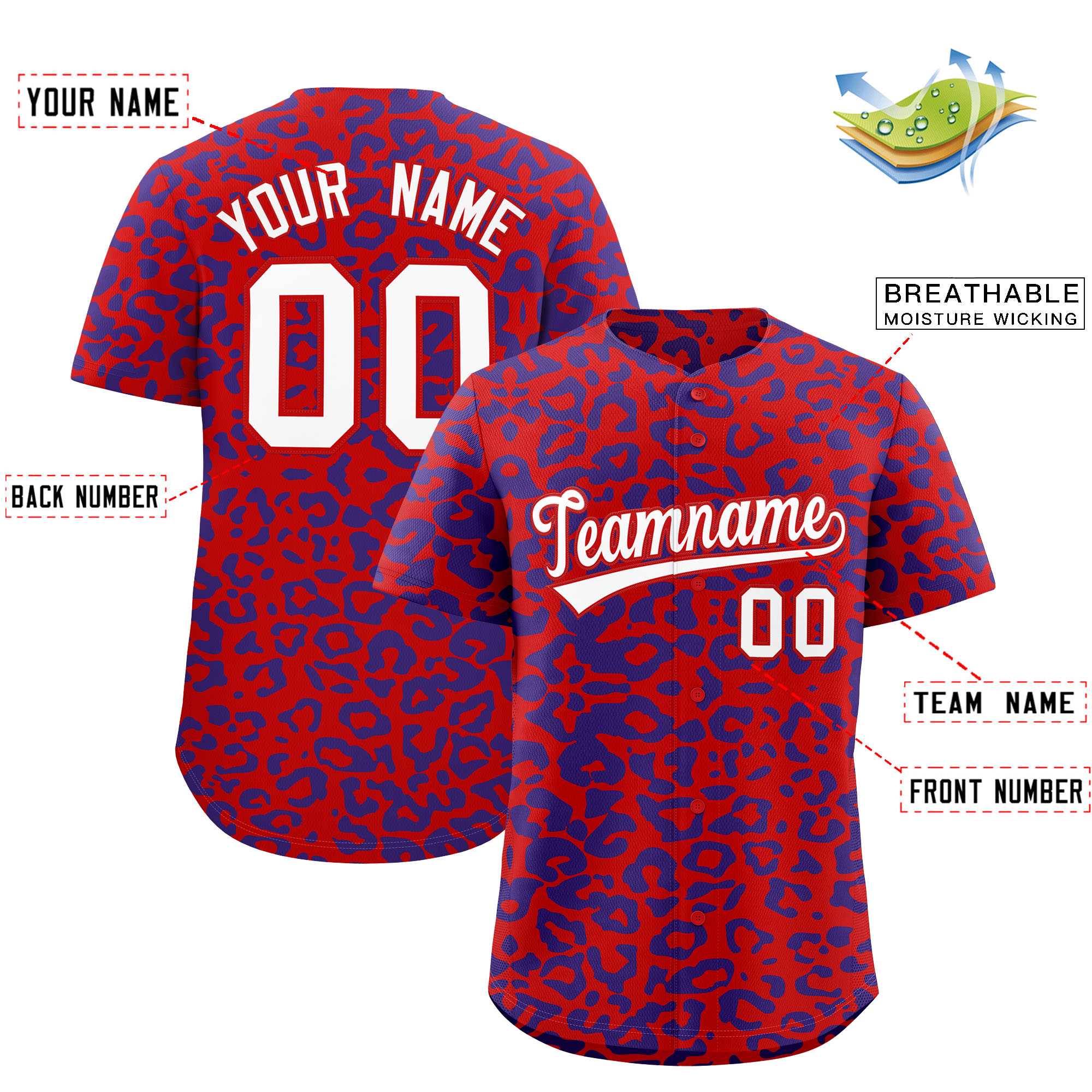 Authentisches Baseball-Trikot mit individuell gestaltetem Leopardenmuster