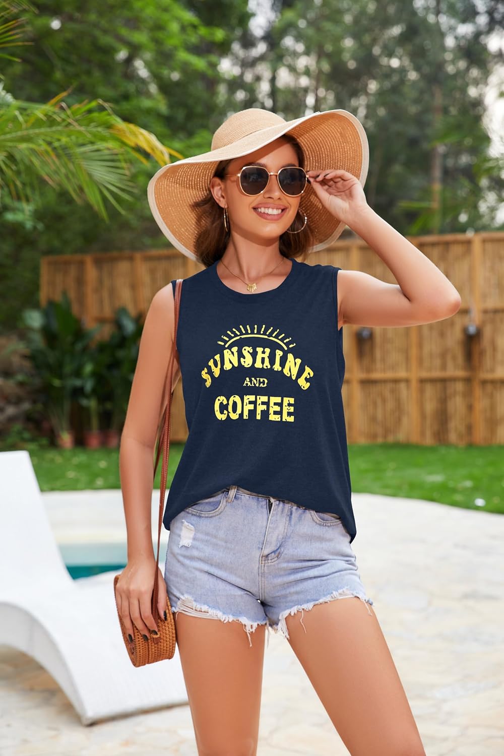Women's Graphic Print Tank Top, Navy Loose Fit