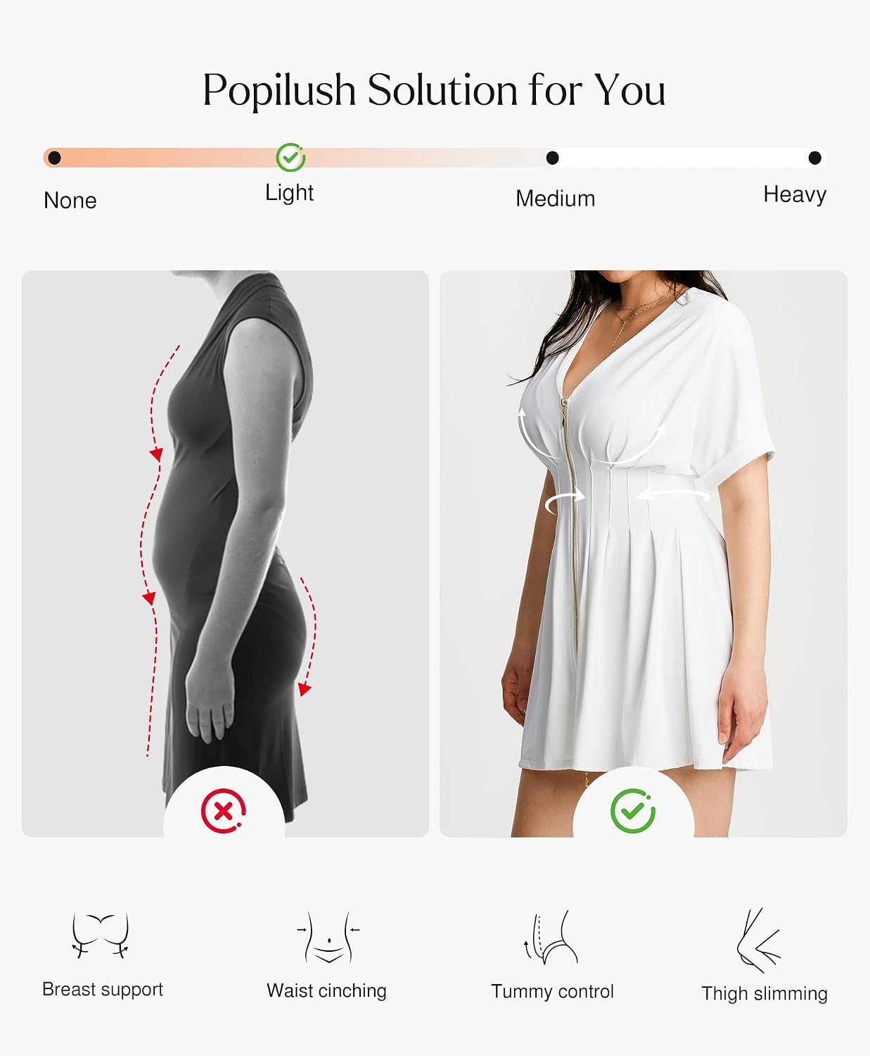 Casual Dresses for Women Short Sleeve Pleated A-Line Mini Dress with Shapewear V Neck Zip Front Two-Piece Set