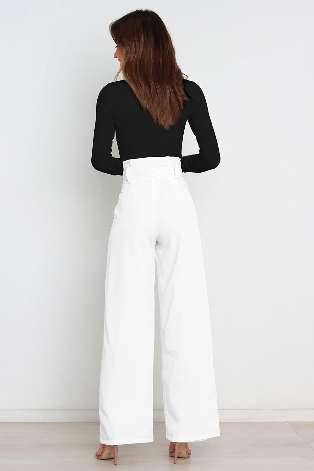 Womens Flowy Wide Leg Dress Pants High Waist Belted Business Casual Palazzo Work
