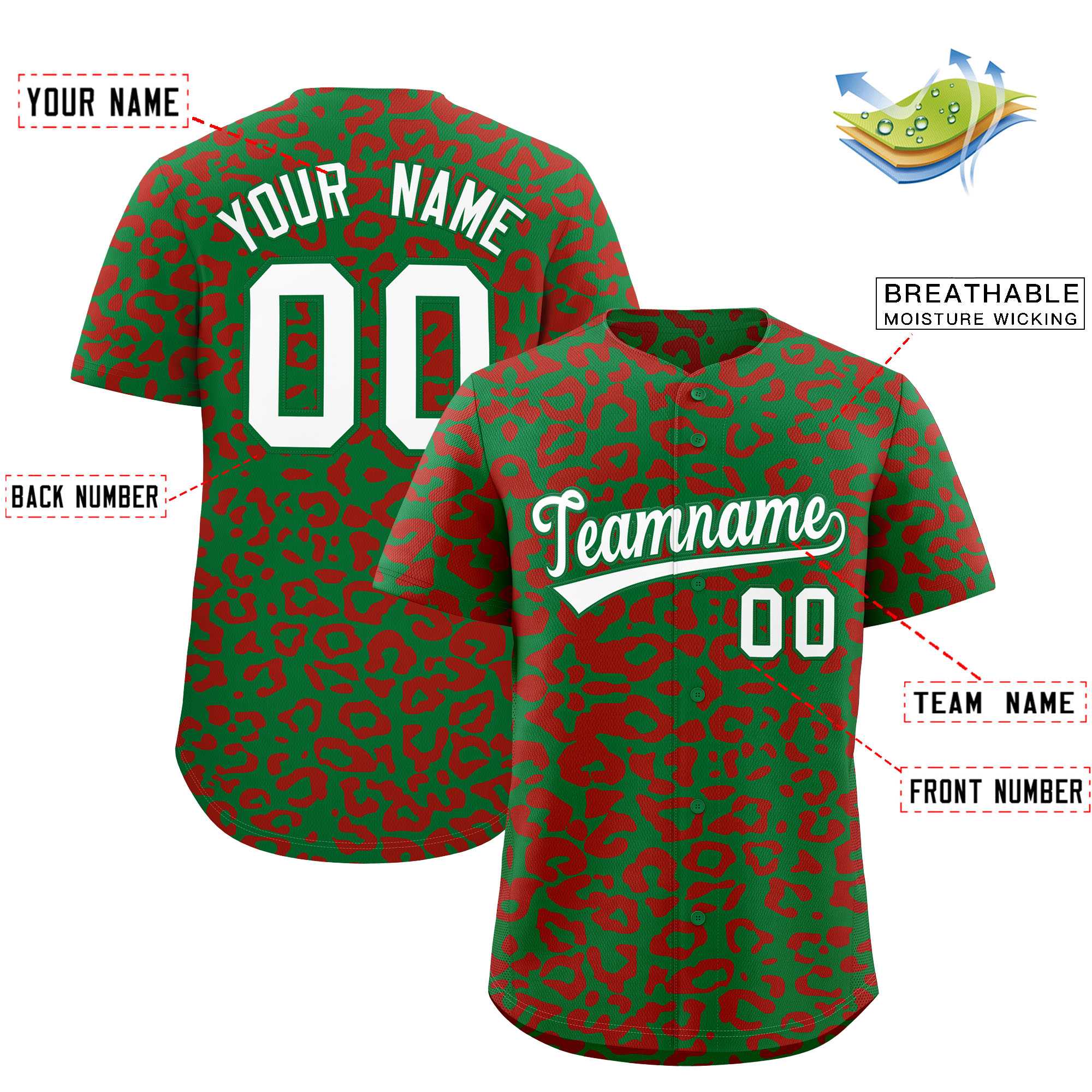 Authentisches Baseball-Trikot mit individuell gestaltetem Leopardenmuster
